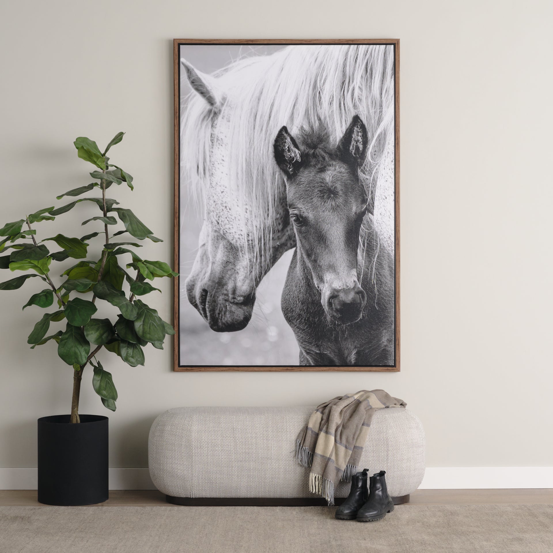 Siren Gray Fabric w/ Dark Brown Wood Oblong Bench