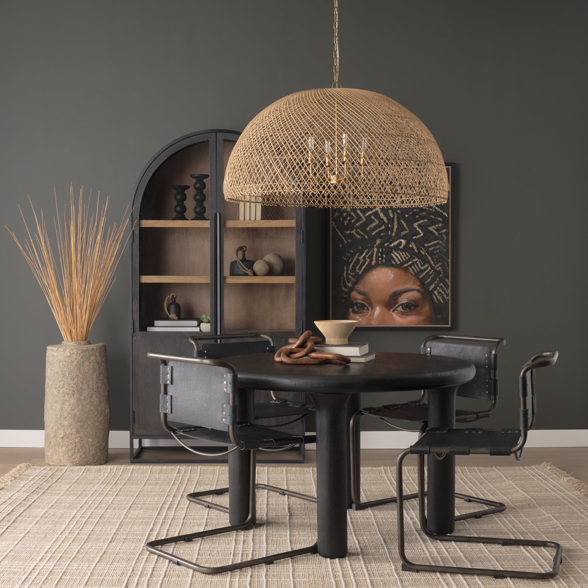 Thad Chandelier Rattan | Gold Metal | Dome Shade - chandeliers