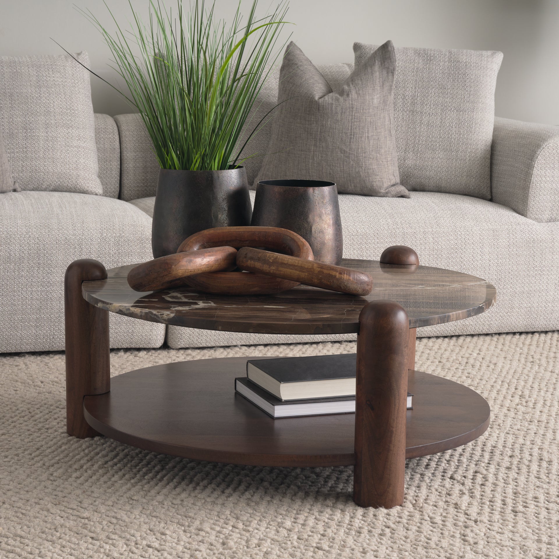 Jovia Coffee Table Dark Brown Wood | Cappuccino Marble - coffee-tables