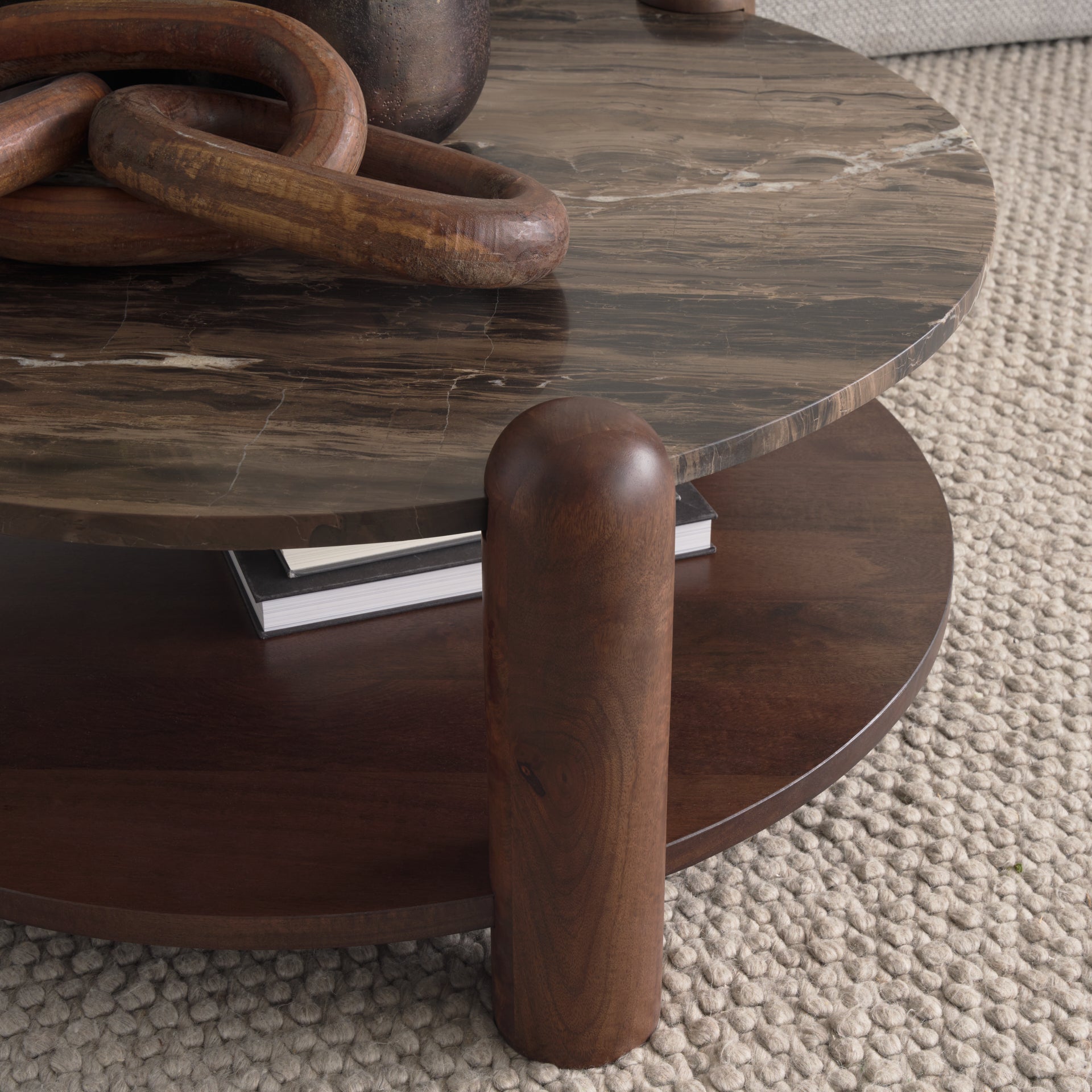 Jovia Coffee Table Dark Brown Wood | Cappuccino Marble - coffee-tables