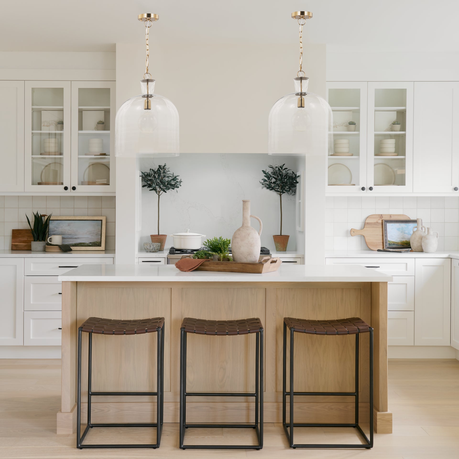 Sadah Large Clear Blown Glass w/ Gold Metal Pendant Light