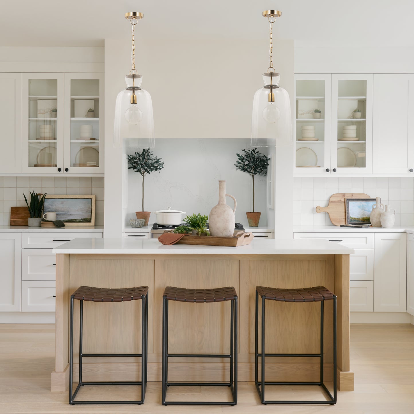 Sadah Tall Clear Blown Glass w/ Gold Metal Pendant Light