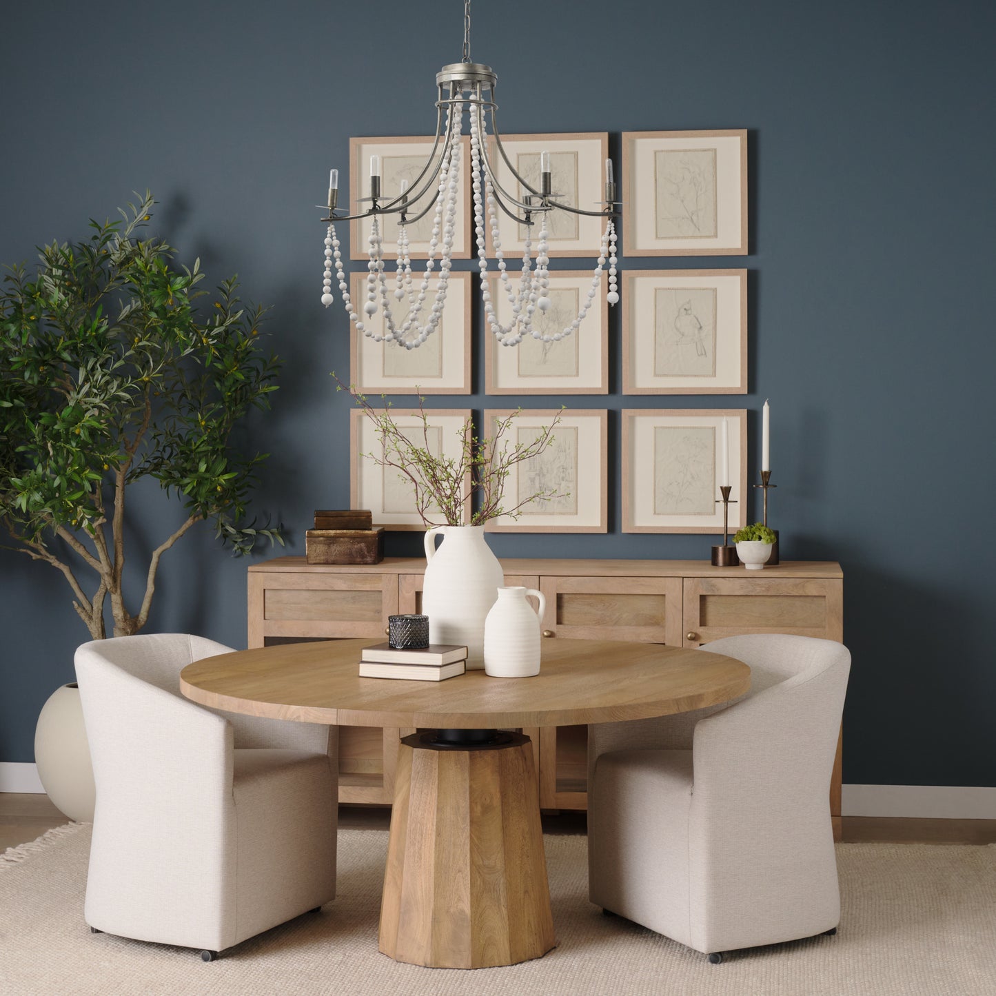 Selma Chandelier White Wood | Silver Metal - chandeliers