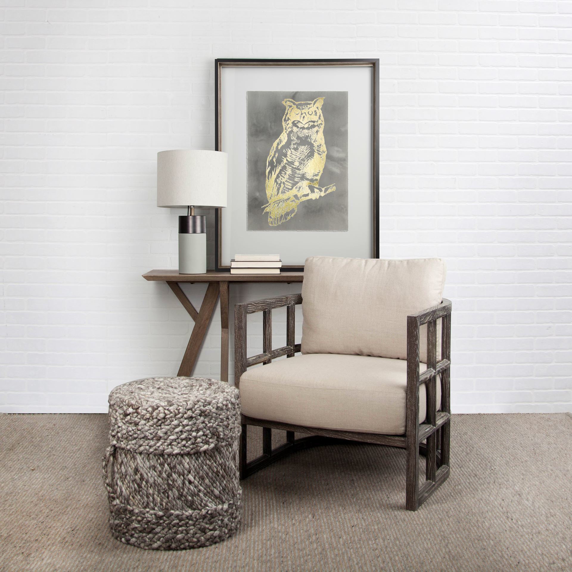 Skylar I Cream Fabric Covered Cushioned Demi-Lune Wooden Frame Accent Chair