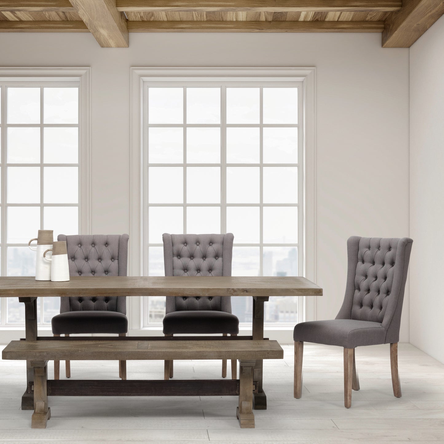 Mackenzie Dining Chair Gray Fabric | Brown Wood - dining-chairs