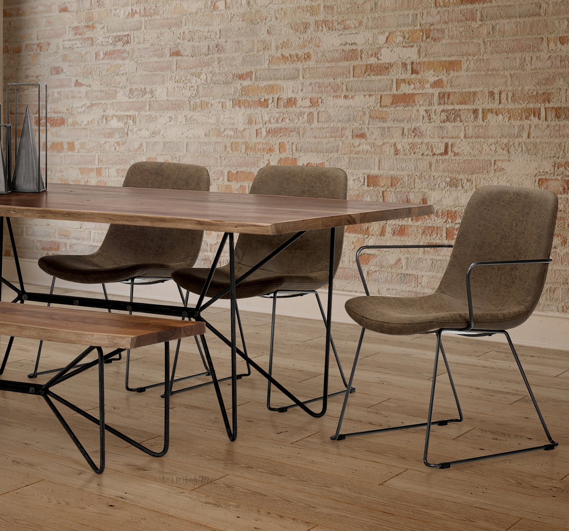 Sawyer Dining Chair Brown Faux Leather | Black Metal (Side Chair) - dining-chairs