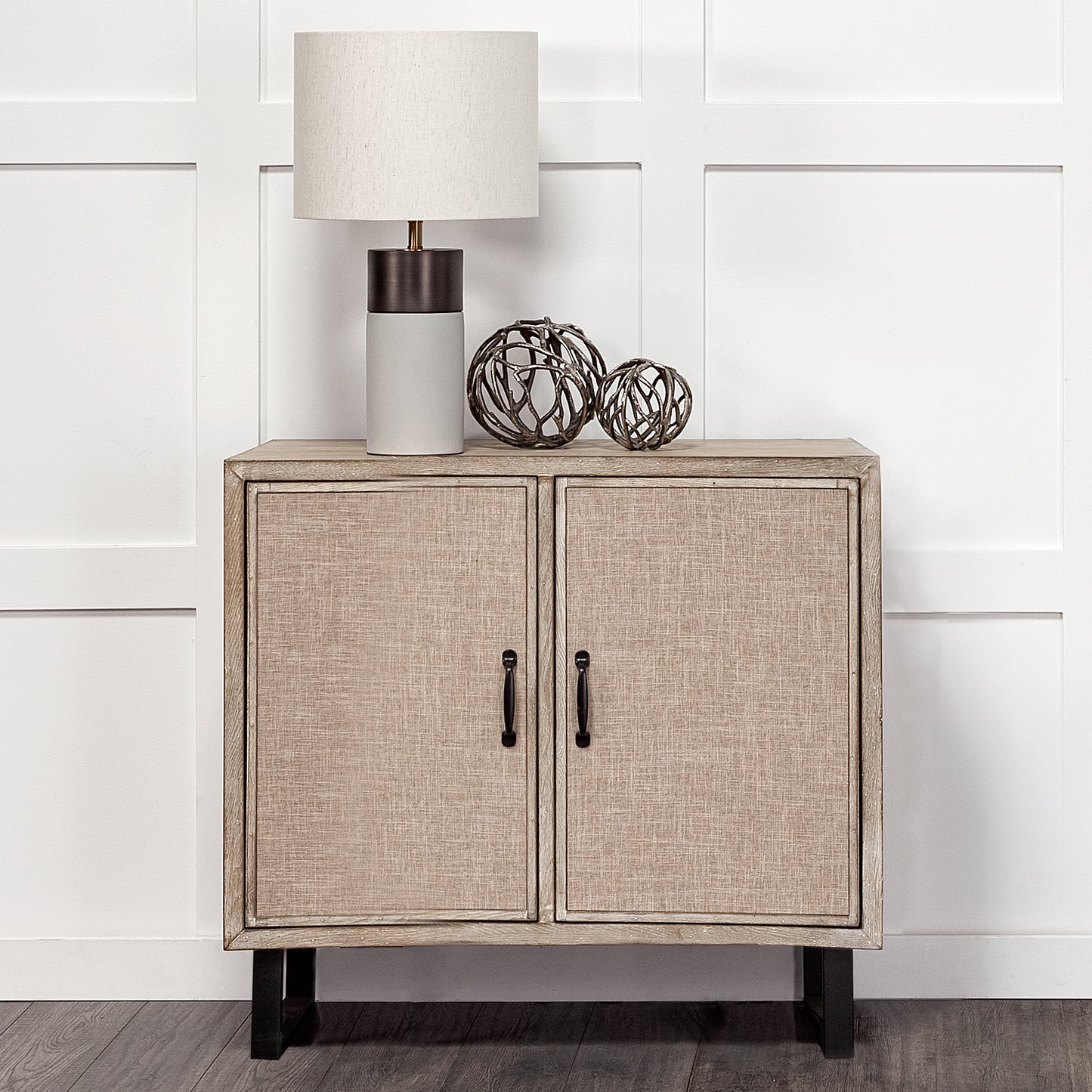 Bellefontaine 34L x 16W Natural Fir Veneer And Fabric 2 Door Accent Cabinet