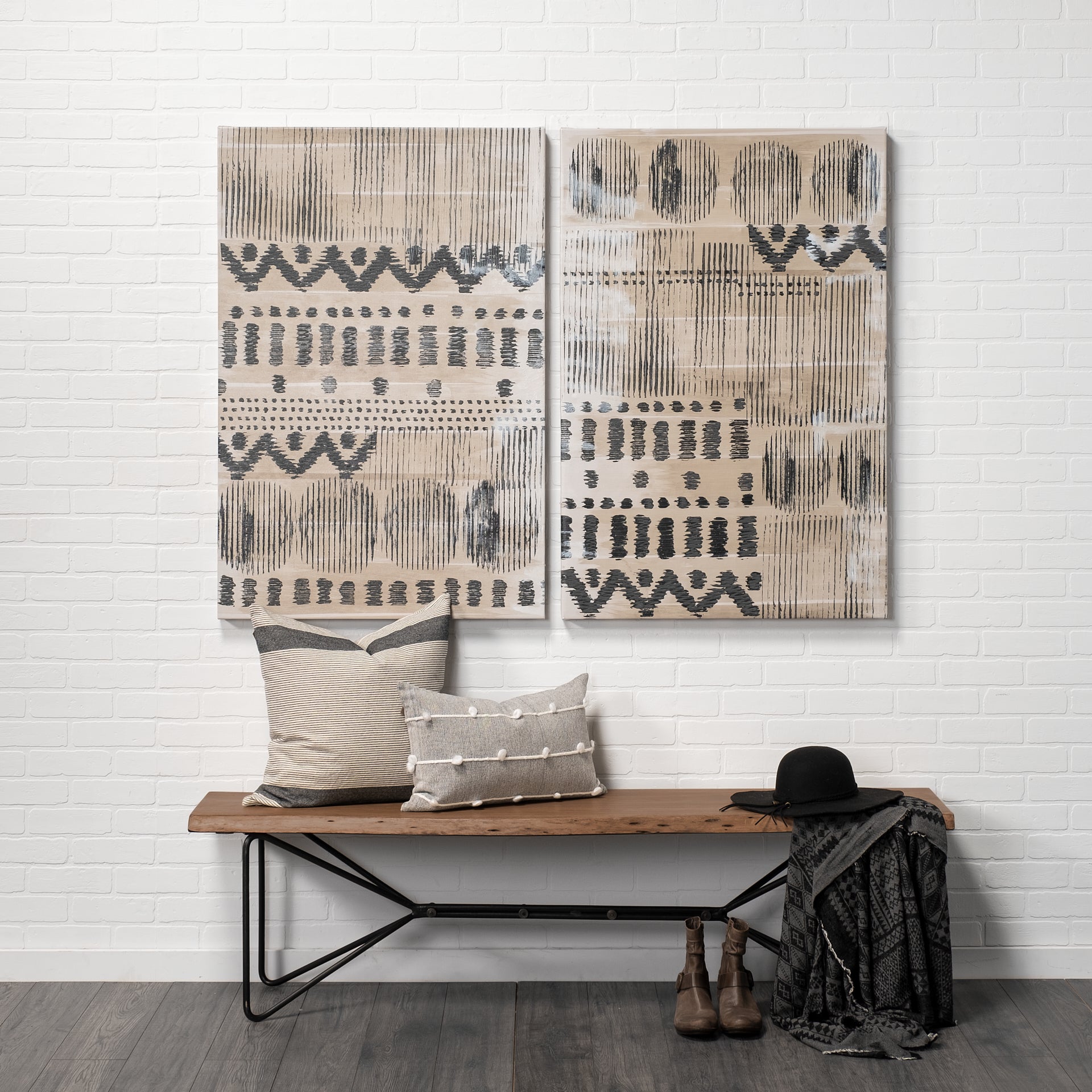 Papillion Bench Natural Wood | Black Iron - benches