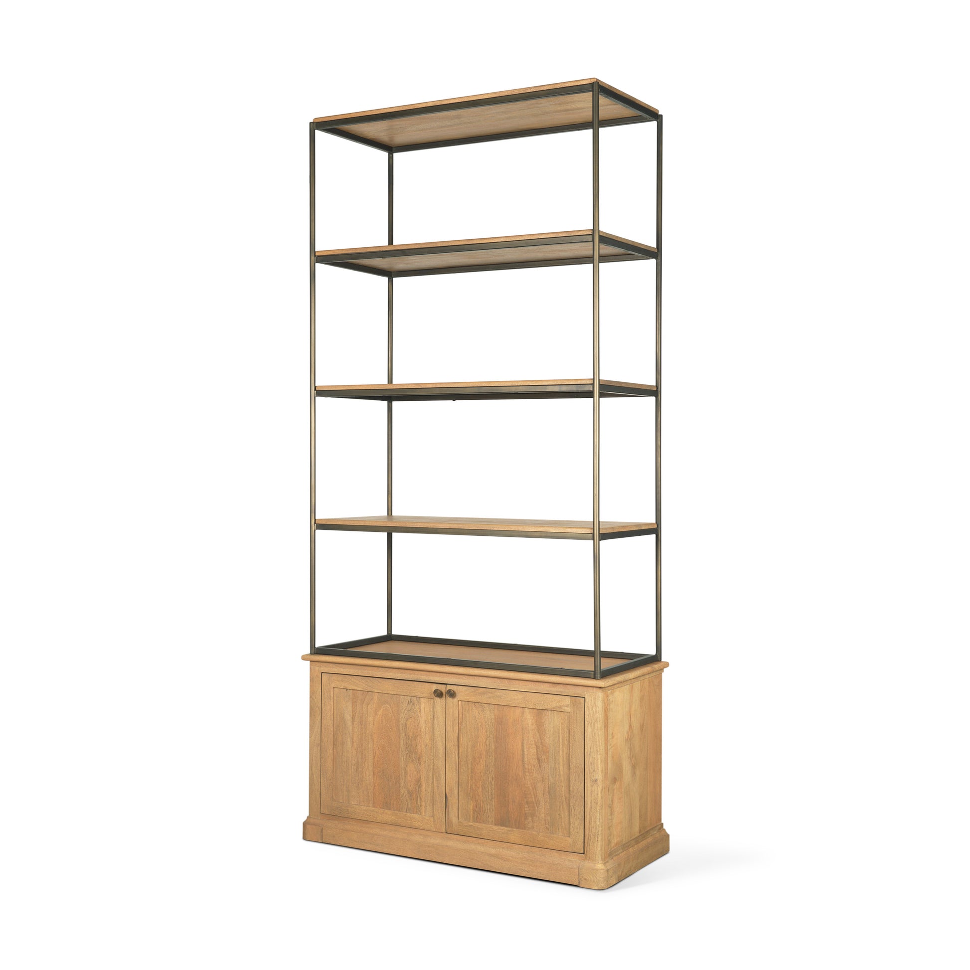 Baron Light Brown Wood w/ Gunmetal 2-Door Open Shelving Unit