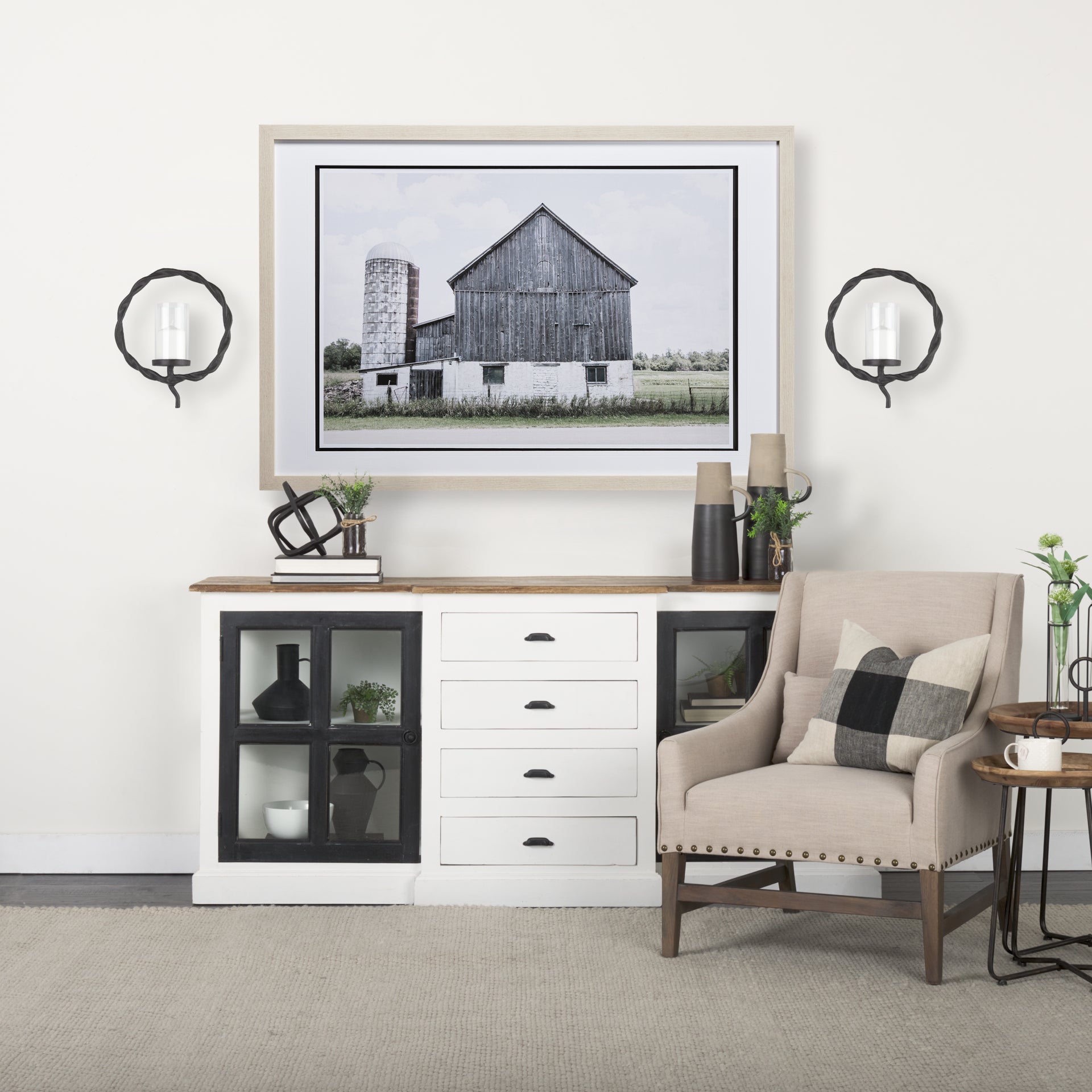 Rizwan 12.0L x 14.0W x 4.5H Black Aluminum Braided Circular Candle Holder