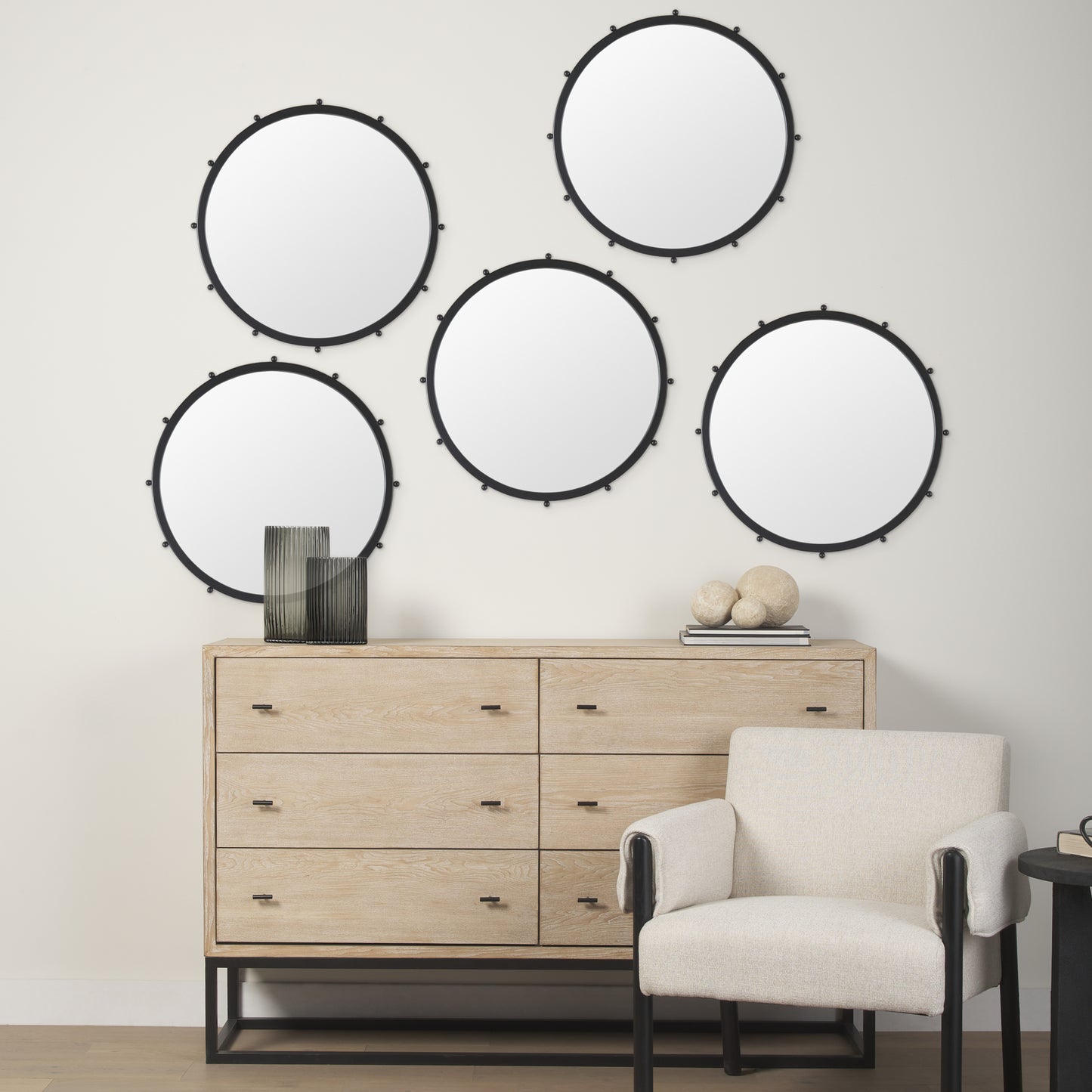 Elena Wall Mirror Black Metal | 25’’ - wall-mirrors-grouped