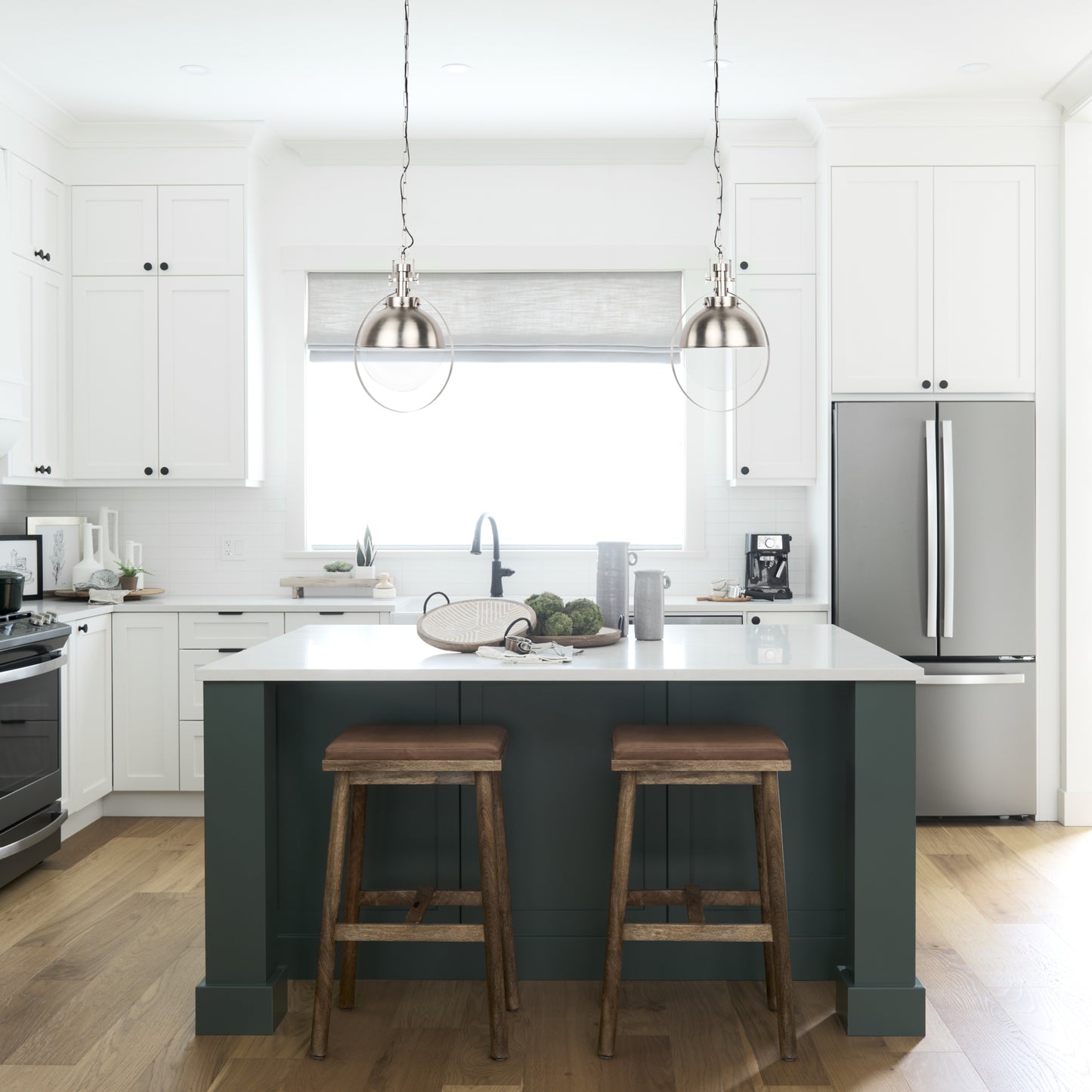 Leighton Pendant Light Antique Nickel Metal | Glass Globe - pendant-light