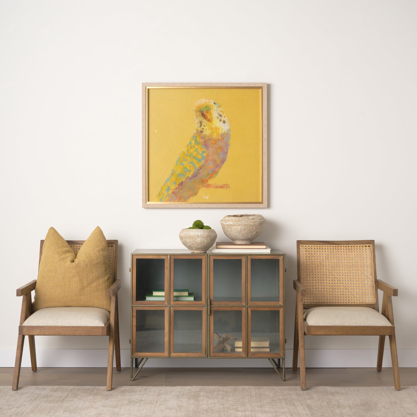 Donna Light Brown Wood Cane-Back w/ Beige Upholstered Seat Dining Chair