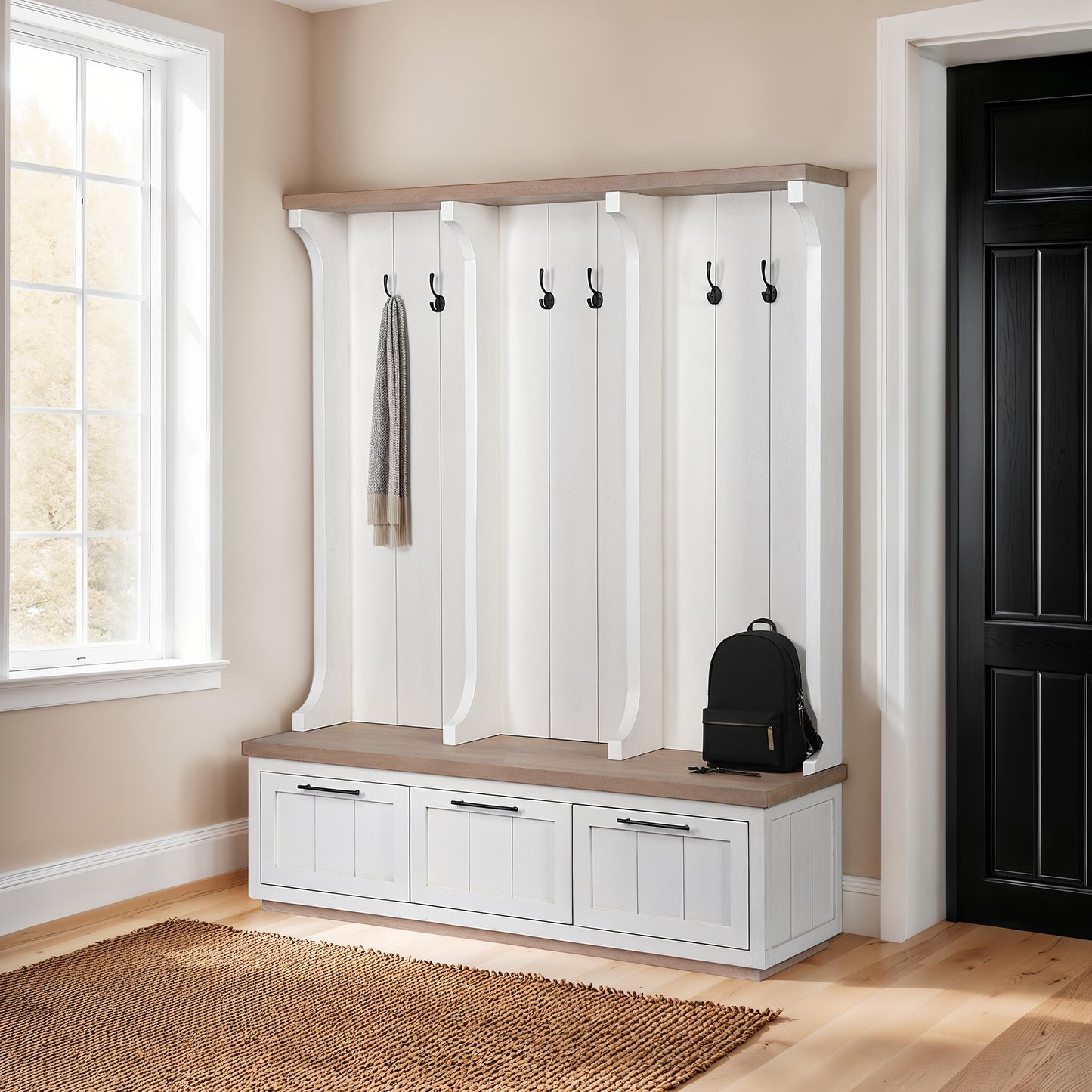Fairview IV 61L x 17W White And Brown Wood With Storage Hall Tree