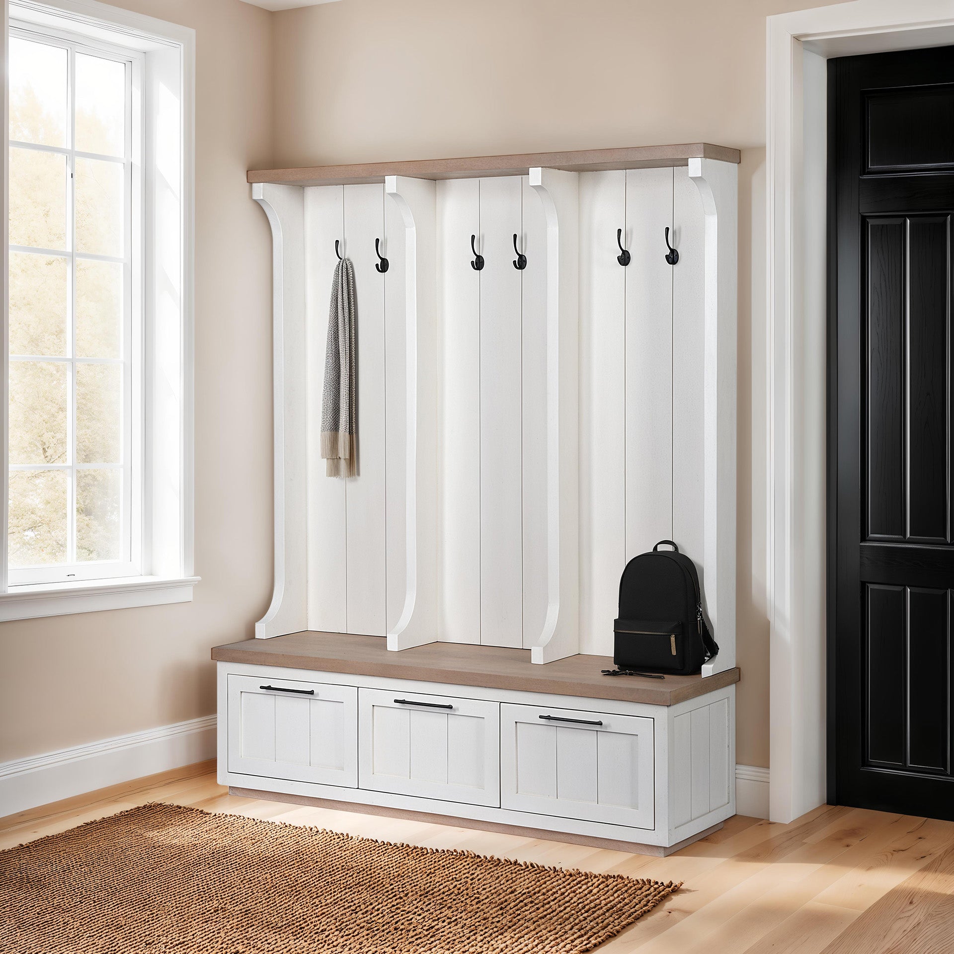 Fairview IV 61L x 17W White And Brown Wood With Storage Hall Tree
