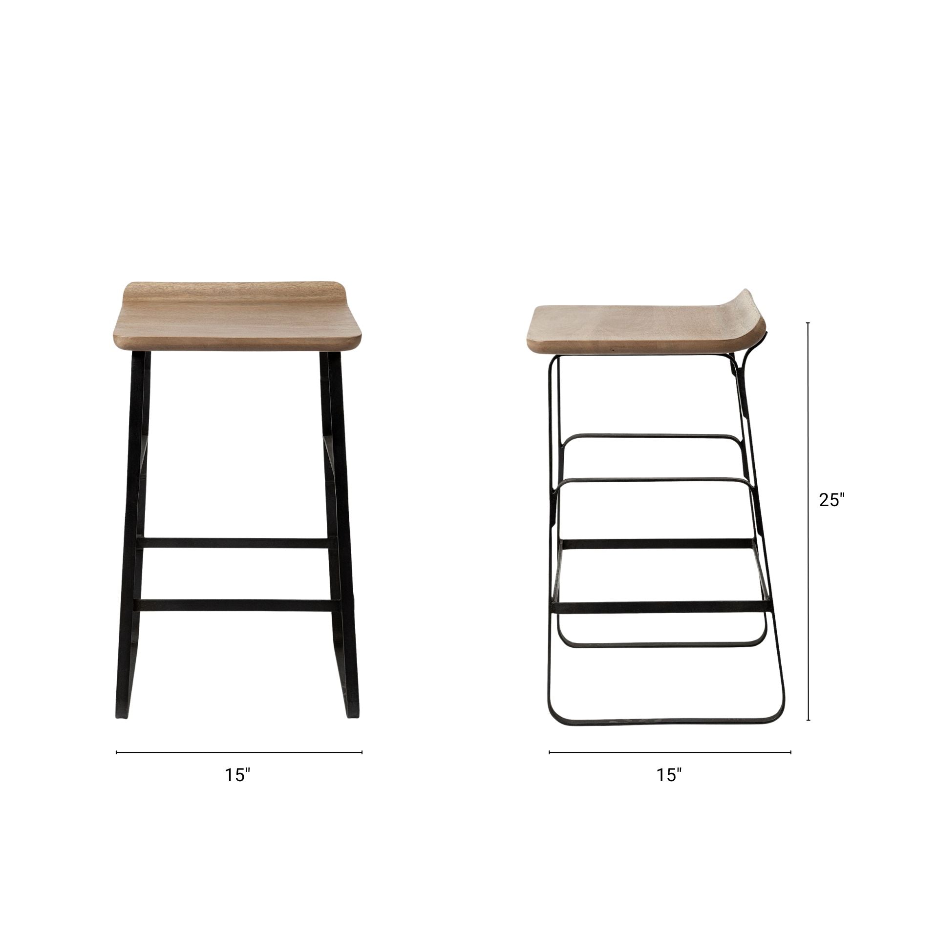 Conan Metal Seat Bar Counter Stool Brown Wood | Black Metal | Counter - bar-stools