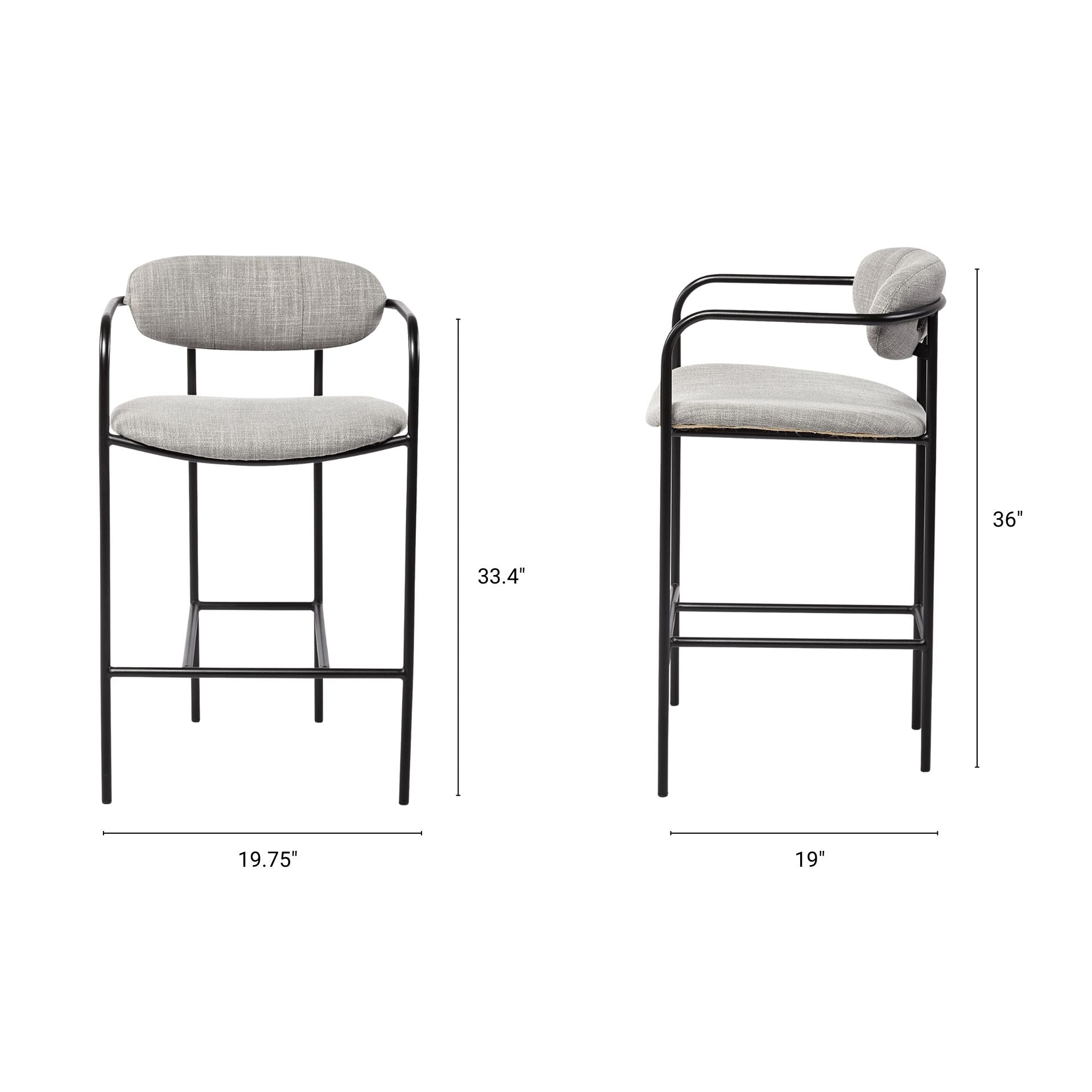 Parker Upholstered Seat Bar Counter Stool Gray Fabric | Black Metal | Counter - bar-stools