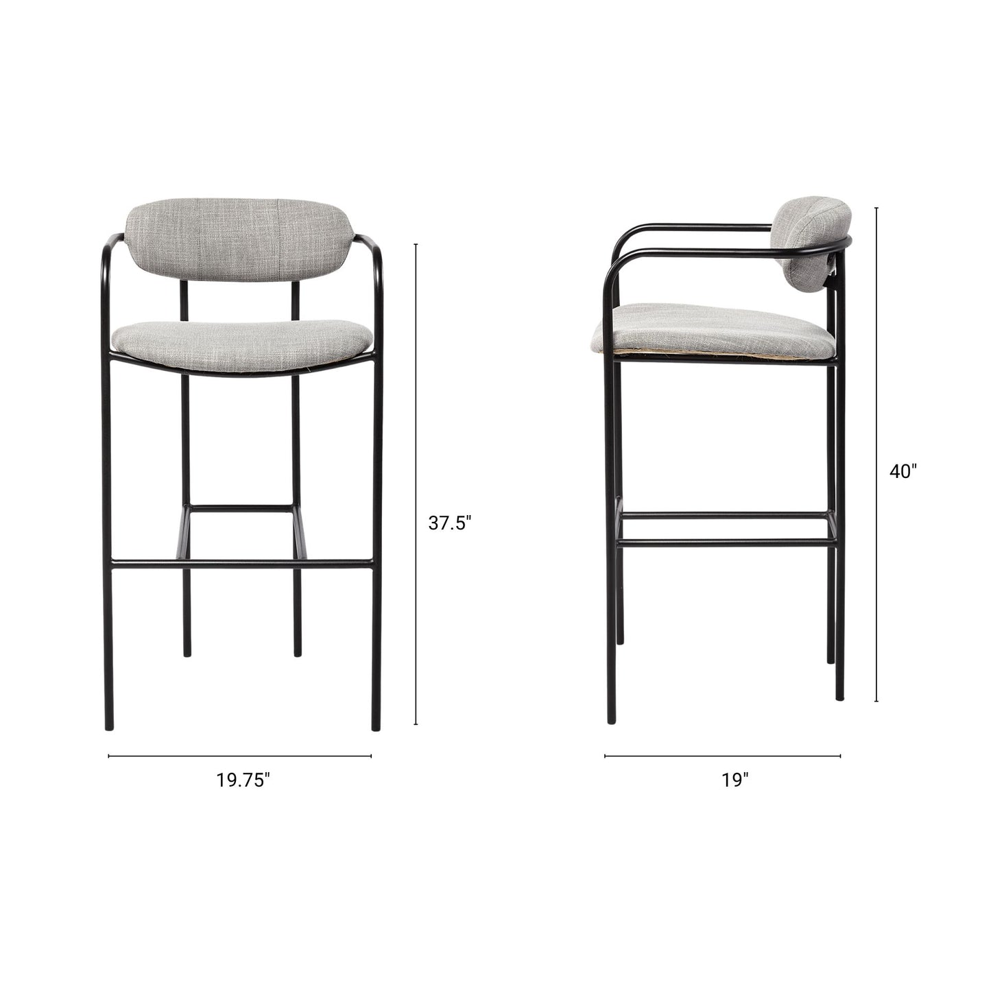 Parker Upholstered Seat Bar Counter Stool Gray Fabric | Black Metal | Bar - bar-stools
