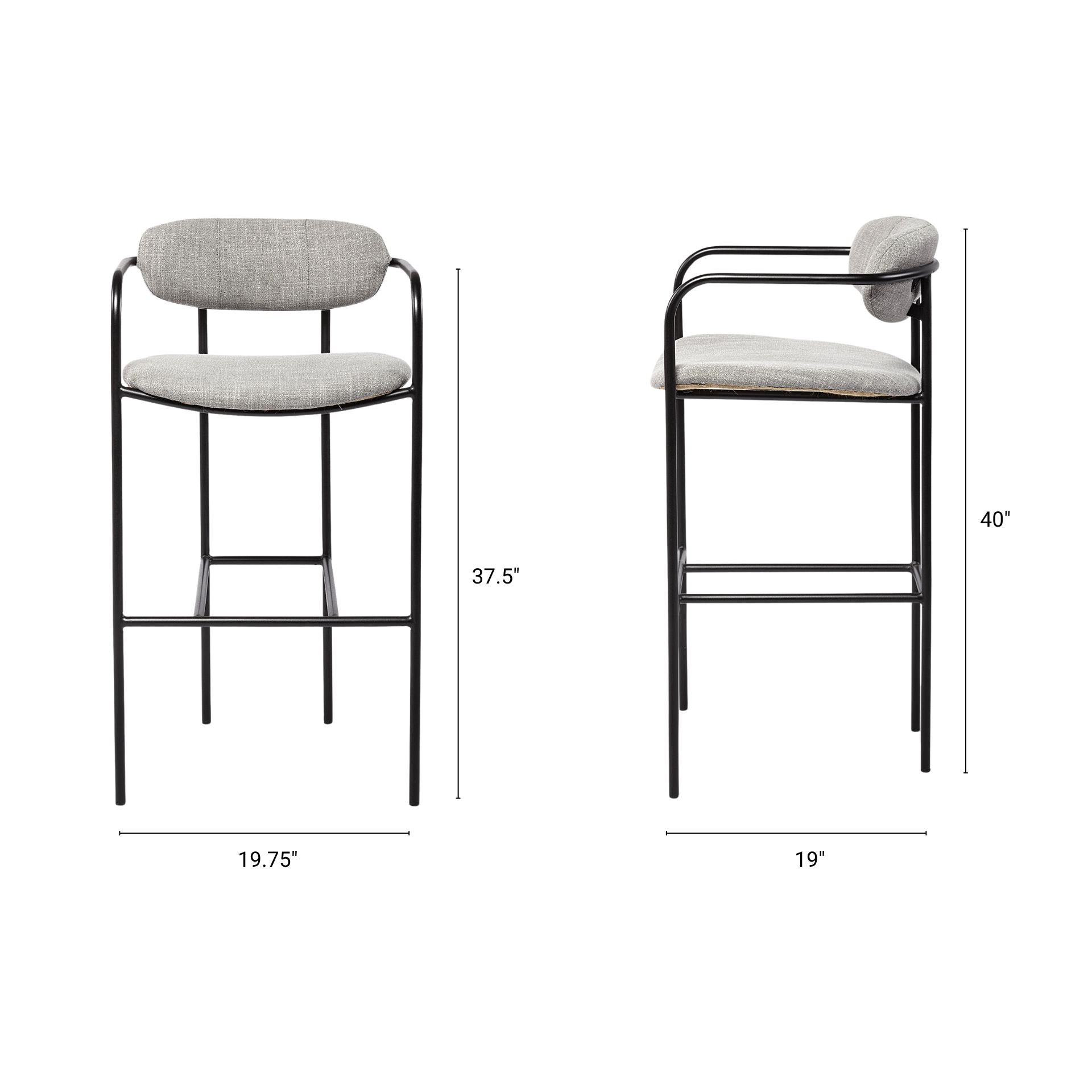 Parker Upholstered Seat Bar Counter Stool Gray Fabric | Black Metal | Bar - bar-stools