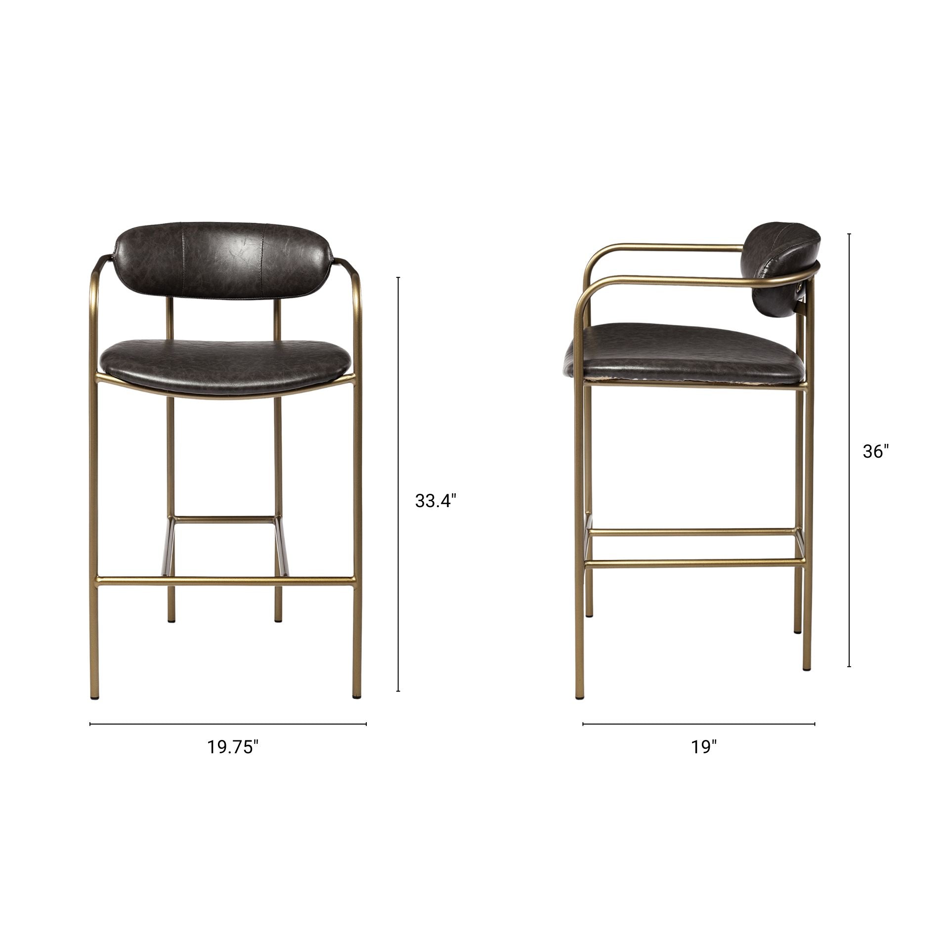 Parker Leather Seat Bar Counter Stool Brown Faux Leather | Gold Metal | Counter - bar-stools