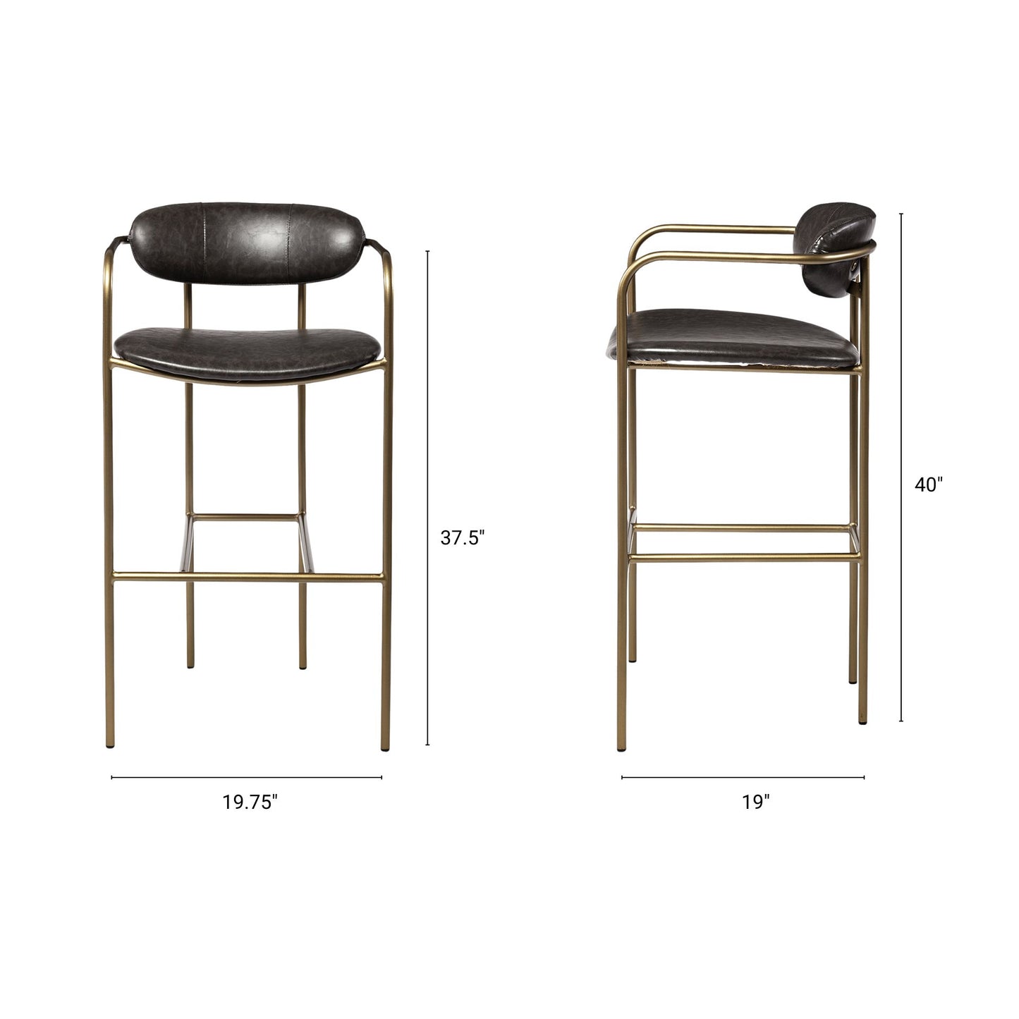 Parker Leather Seat Bar Counter Stool Brown Faux Leather | Gold Metal | Bar - bar-stools