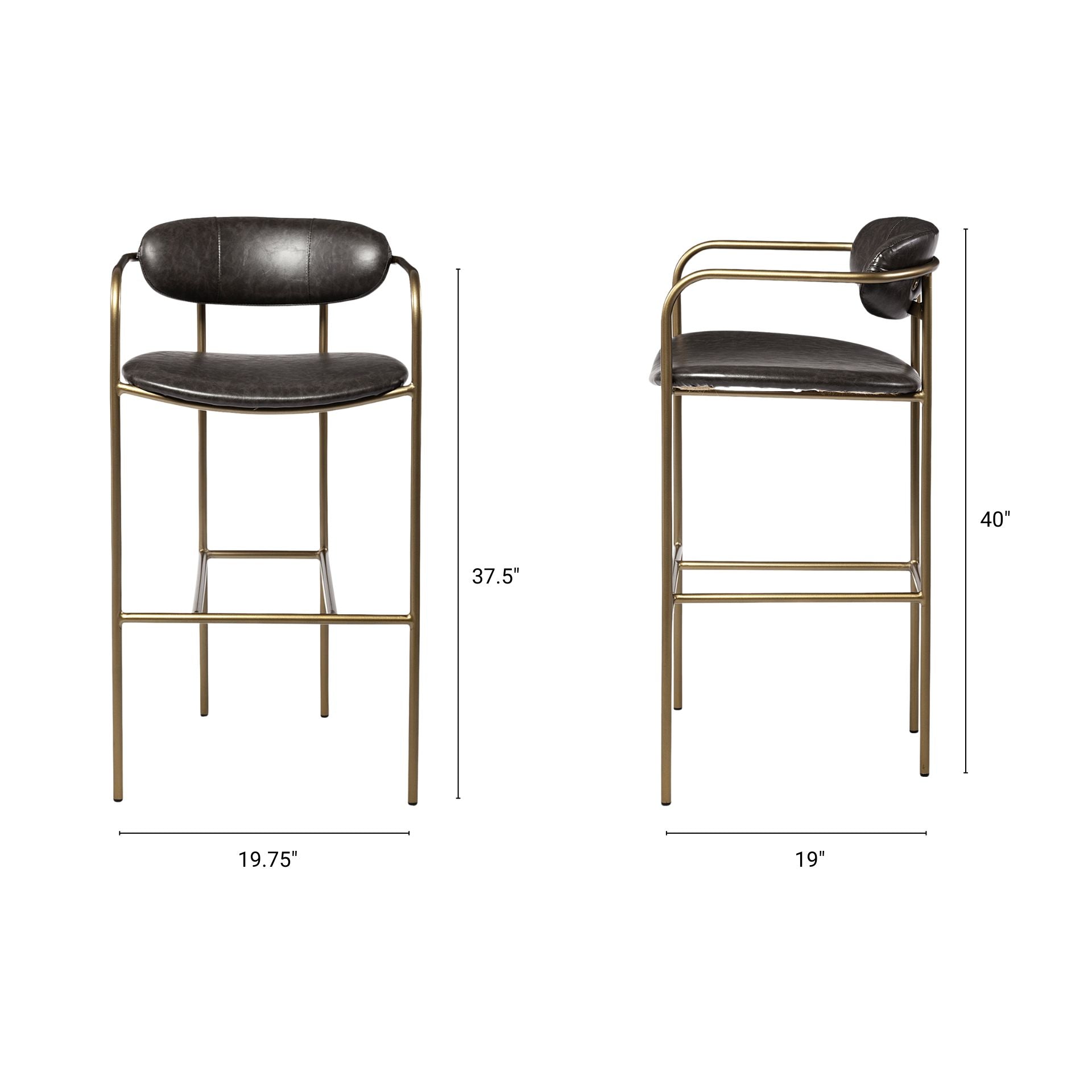 Parker Leather Seat Bar Counter Stool Brown Faux Leather | Gold Metal | Bar - bar-stools