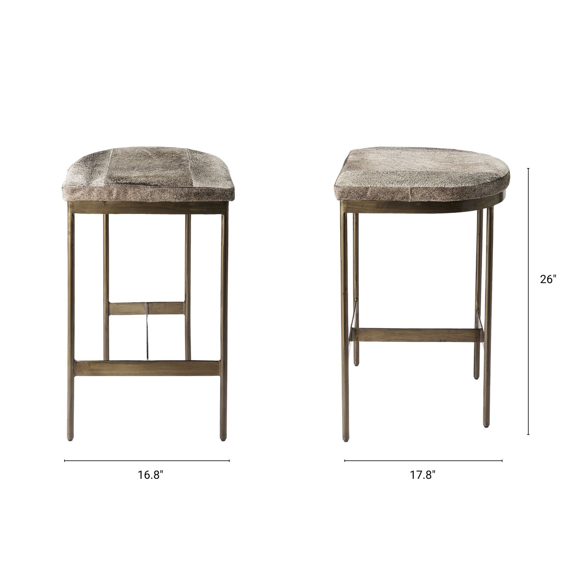 Millie Hide Seat Bar Counter Stool Gray Hair-On-Hide | Gold Metal | Counter - bar-stools