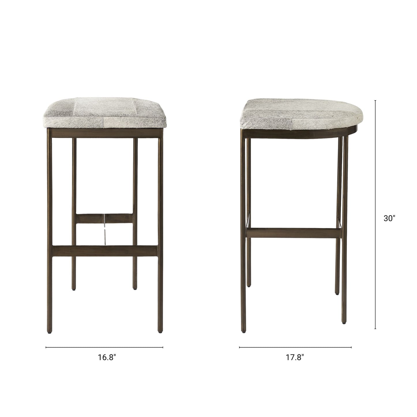 Millie Hide Seat Bar Counter Stool Gray Hair-On-Hide | Gold Metal | Bar - bar-stools