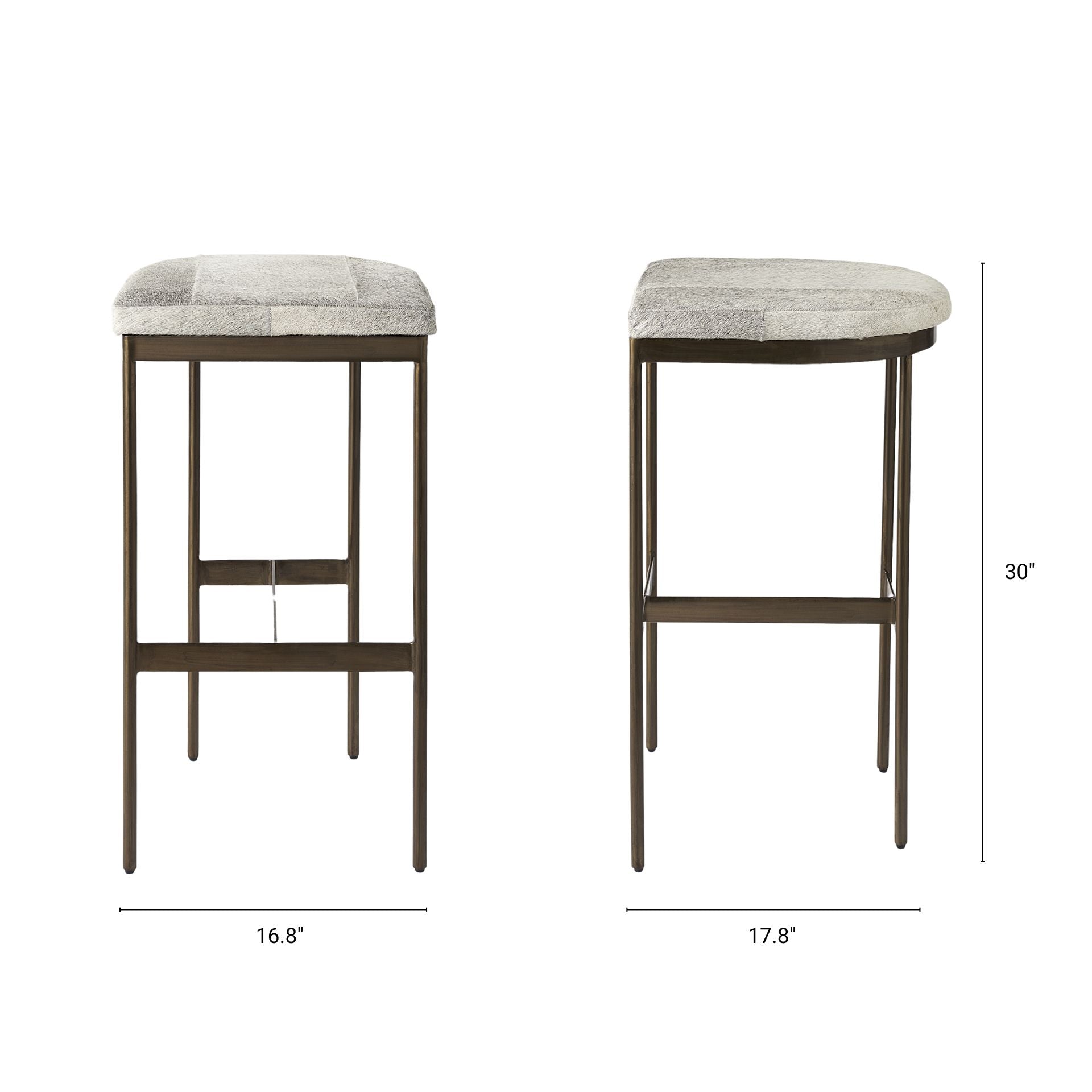 Millie Hide Seat Bar Counter Stool Gray Hair-On-Hide | Gold Metal | Bar - bar-stools