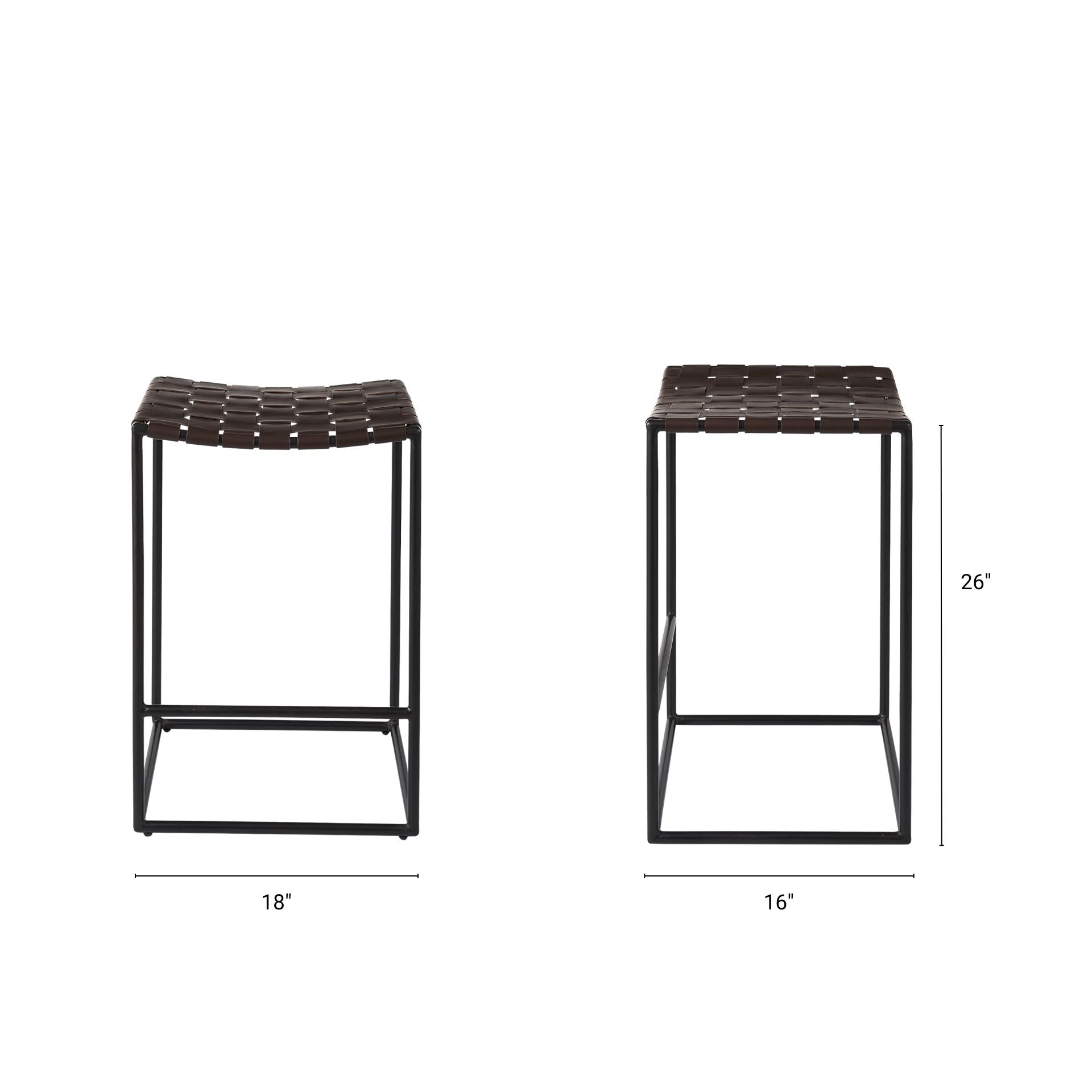 Clarissa Leather Seat Bar Counter Stool Brown Leather | Black Metal | Counter - bar-stools