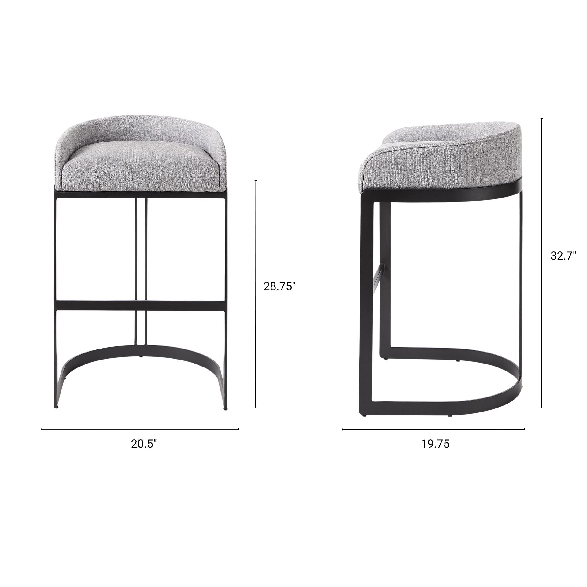 Hollyfield Upholsterd Seat Bar Counter Stool Gray Fabric | Gray Metal | Bar - bar-stools