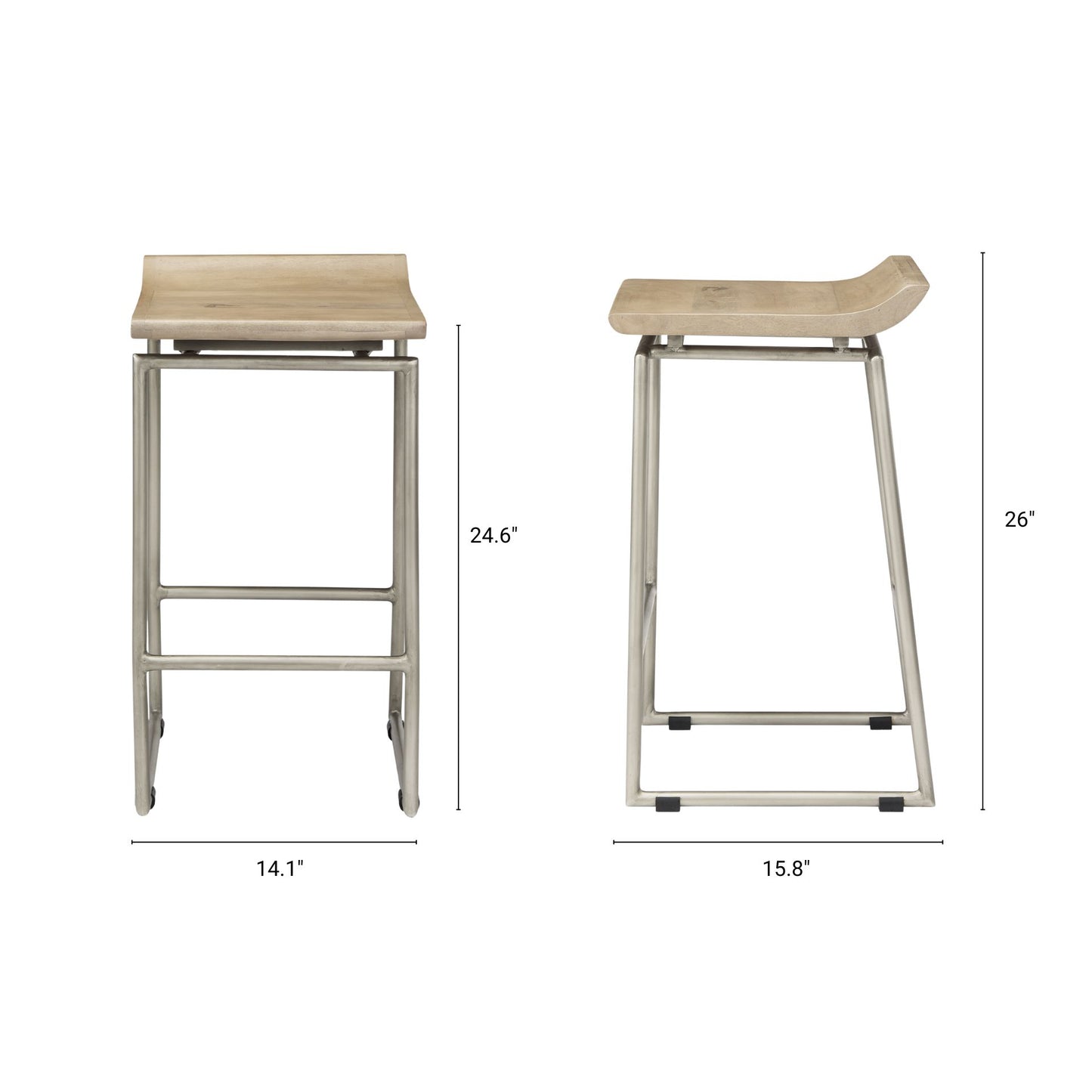 Givens Wood Seat Bar Counter Stool Brown Wood | Silver Metal | Counter - bar-stools