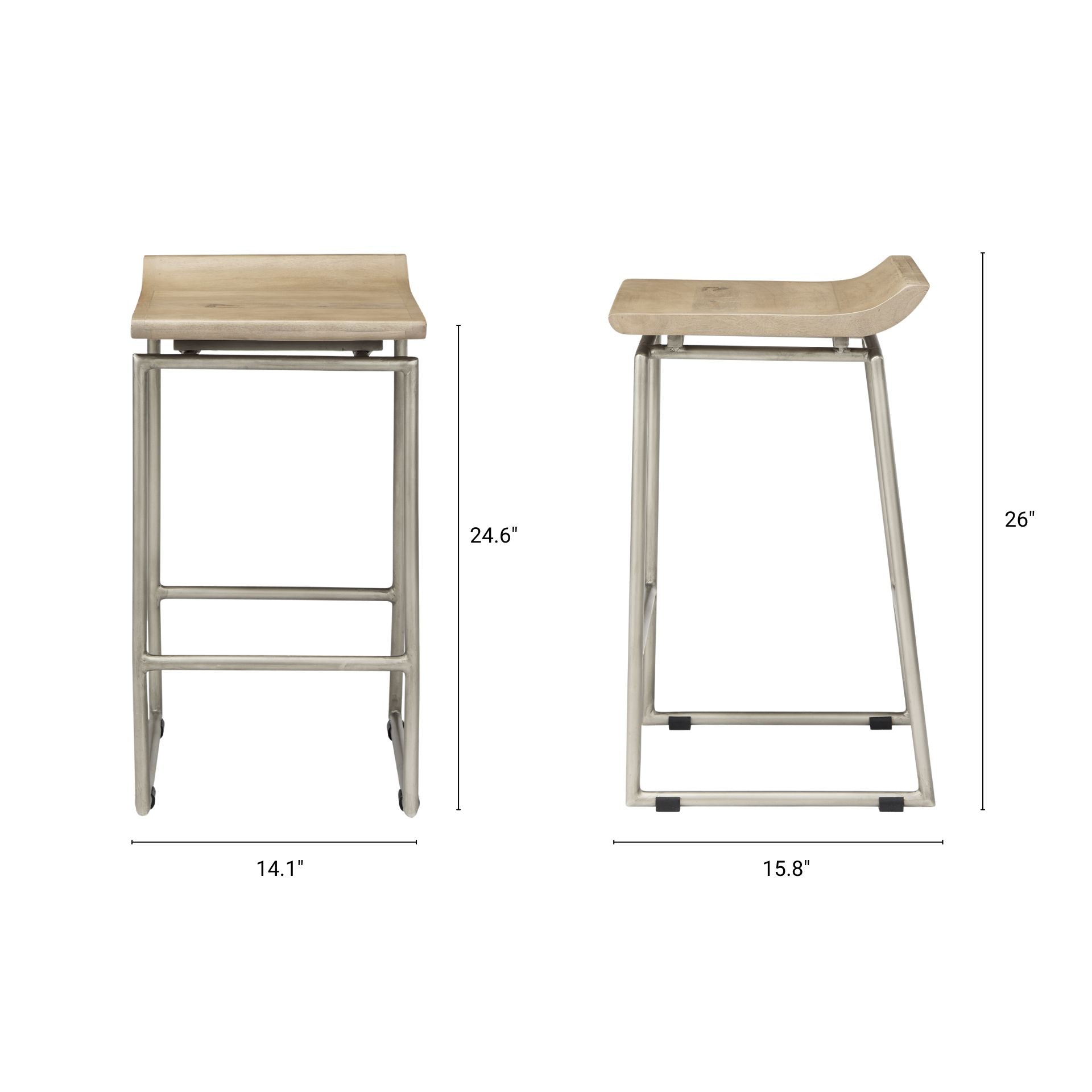 Givens Wood Seat Bar Counter Stool Brown Wood | Silver Metal | Counter - bar-stools