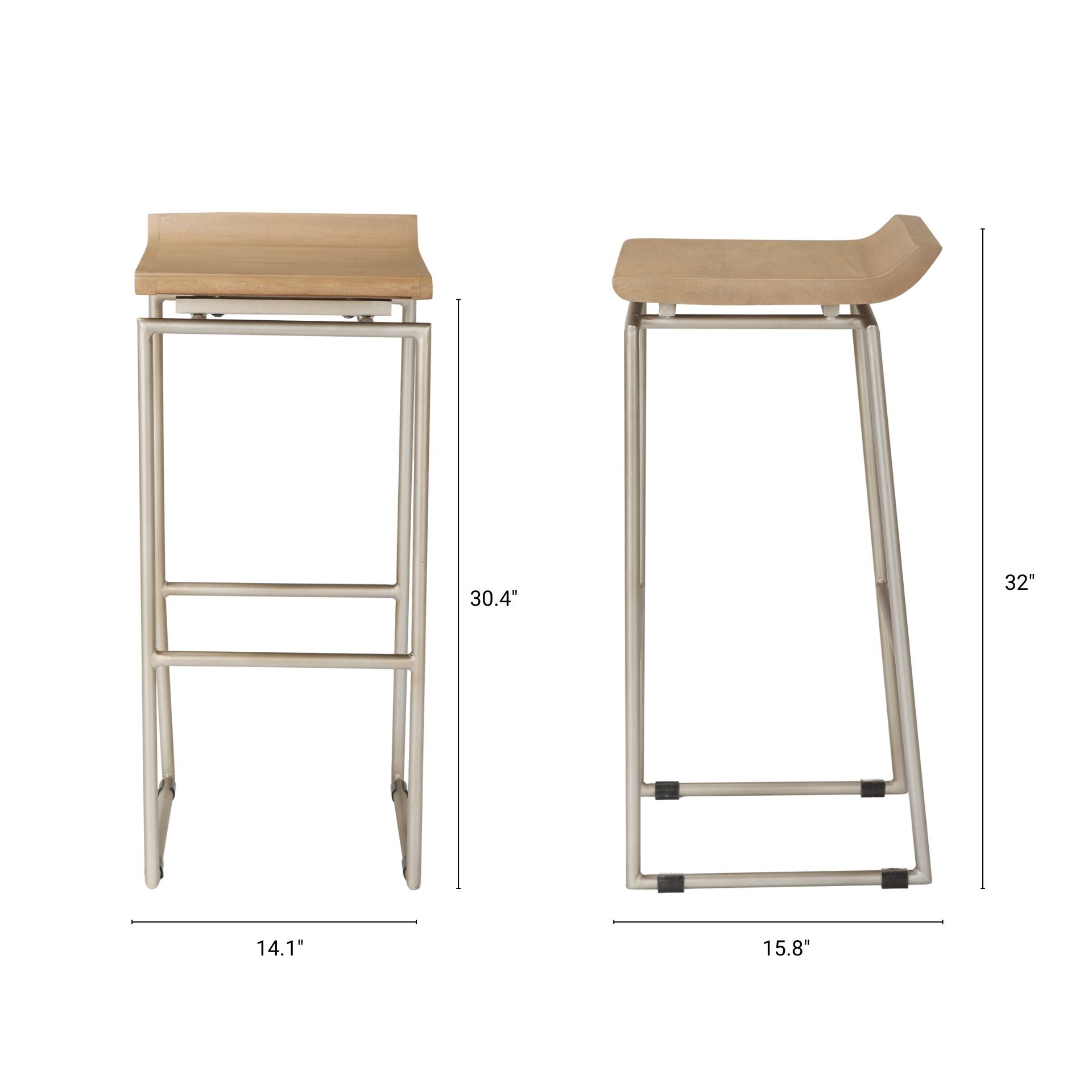 Givens Wood Seat Bar Counter Stool Brown Wood | Silver Metal | Bar - bar-stools
