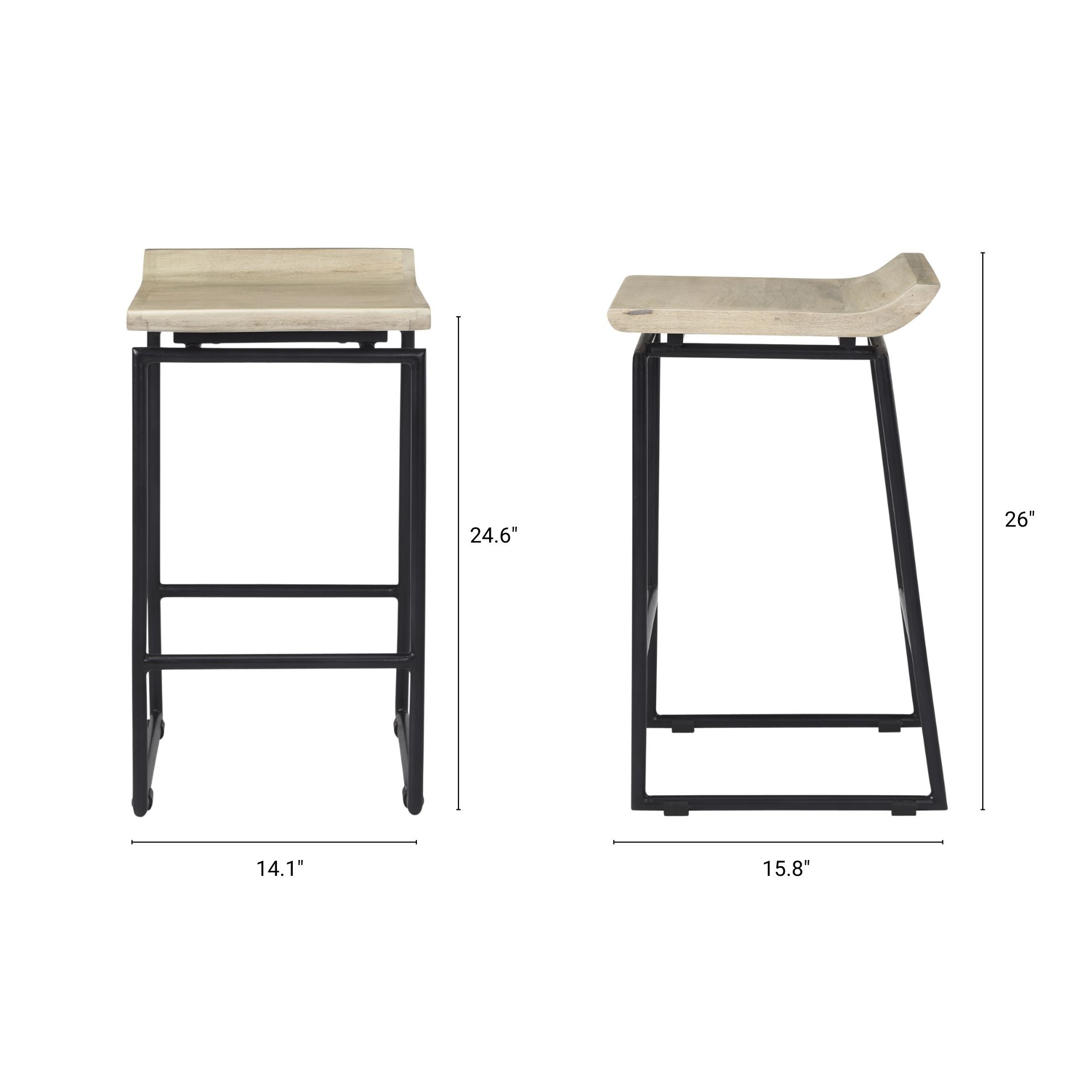 Givens Wood Seat Bar Counter Stool Natural Wood | Black Metal | Counter - bar-stools