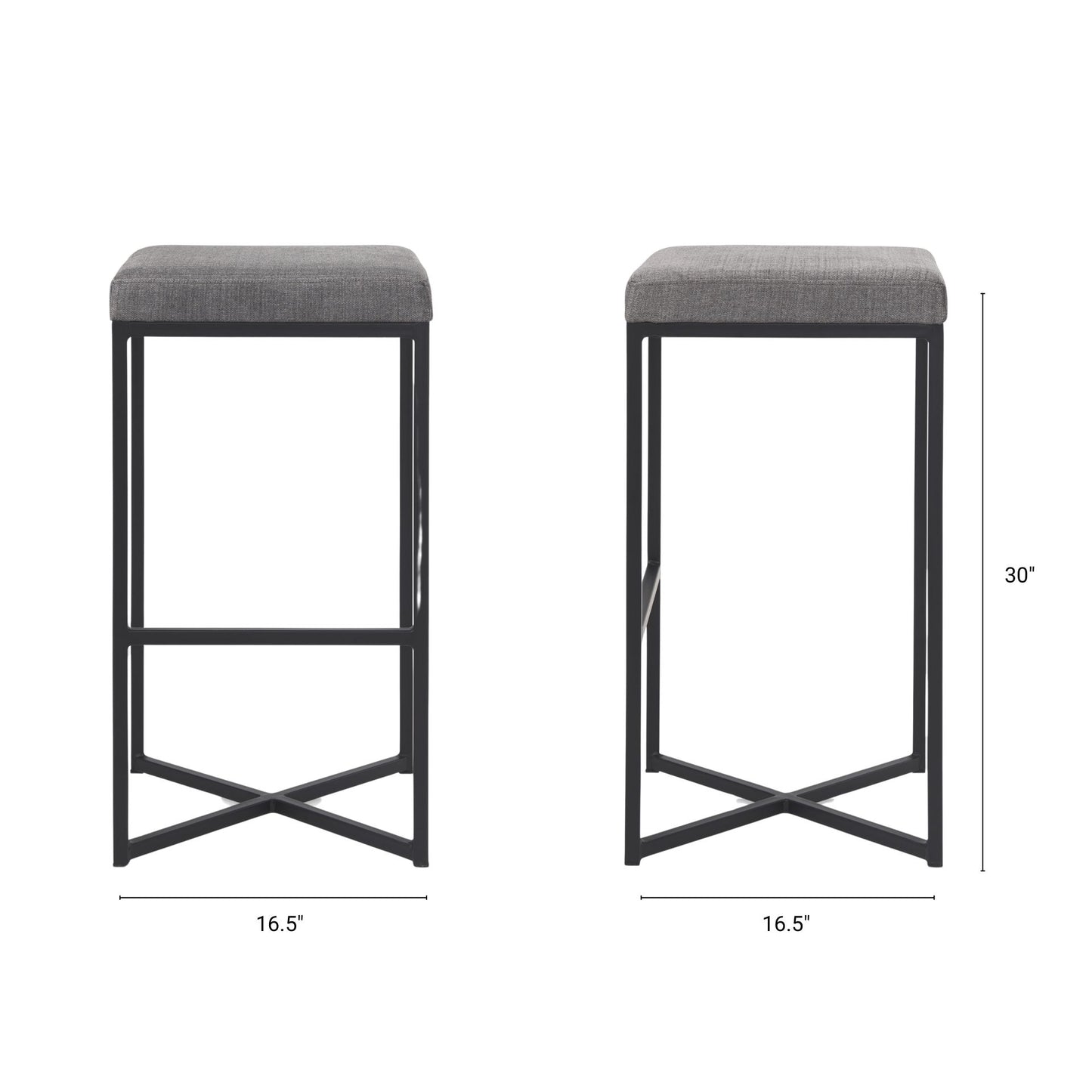Frodo Upholstered Seat Bar Counter Stool Gray Fabric | Black Iron | Bar - bar-stools