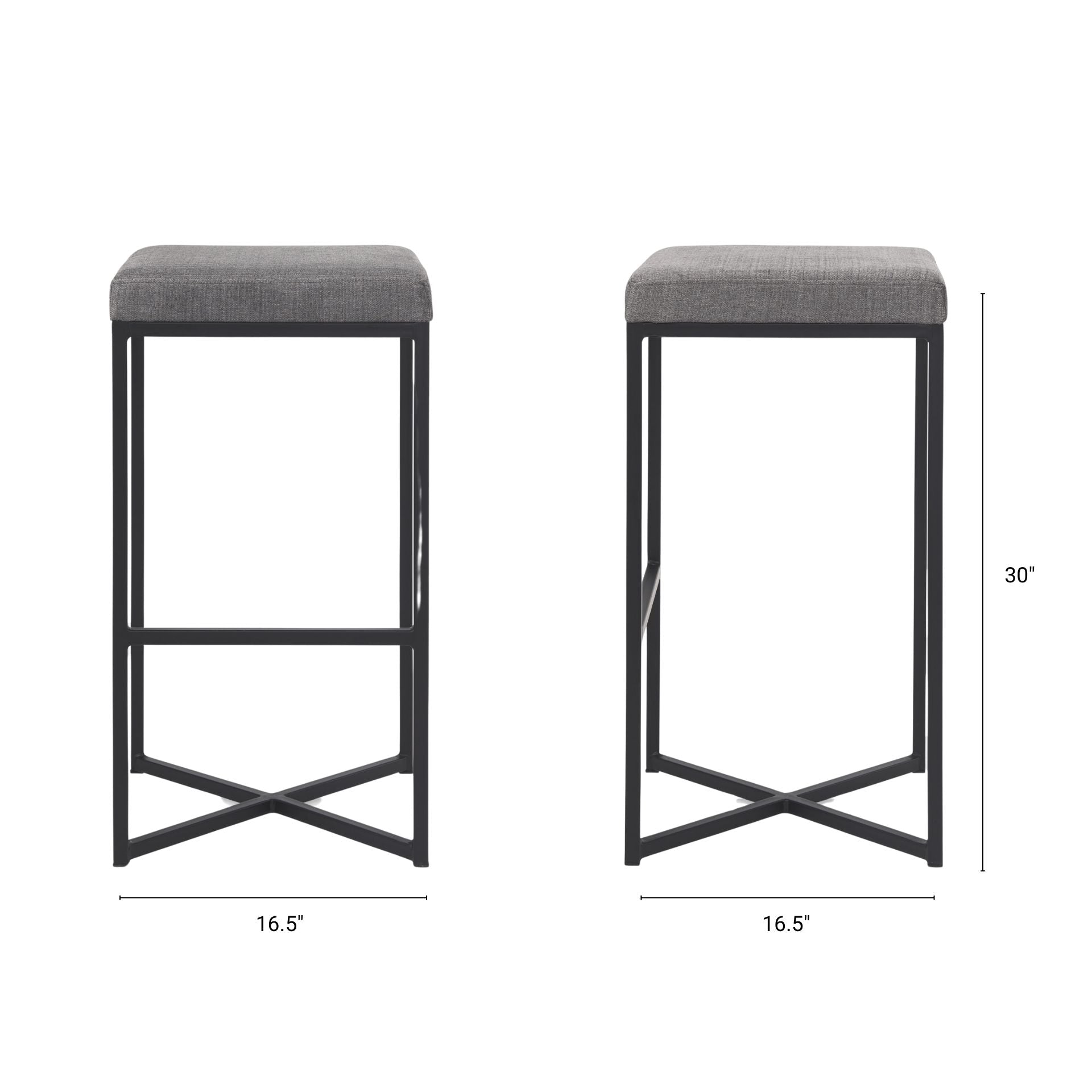 Frodo Upholstered Seat Bar Counter Stool Gray Fabric | Black Iron | Bar - bar-stools