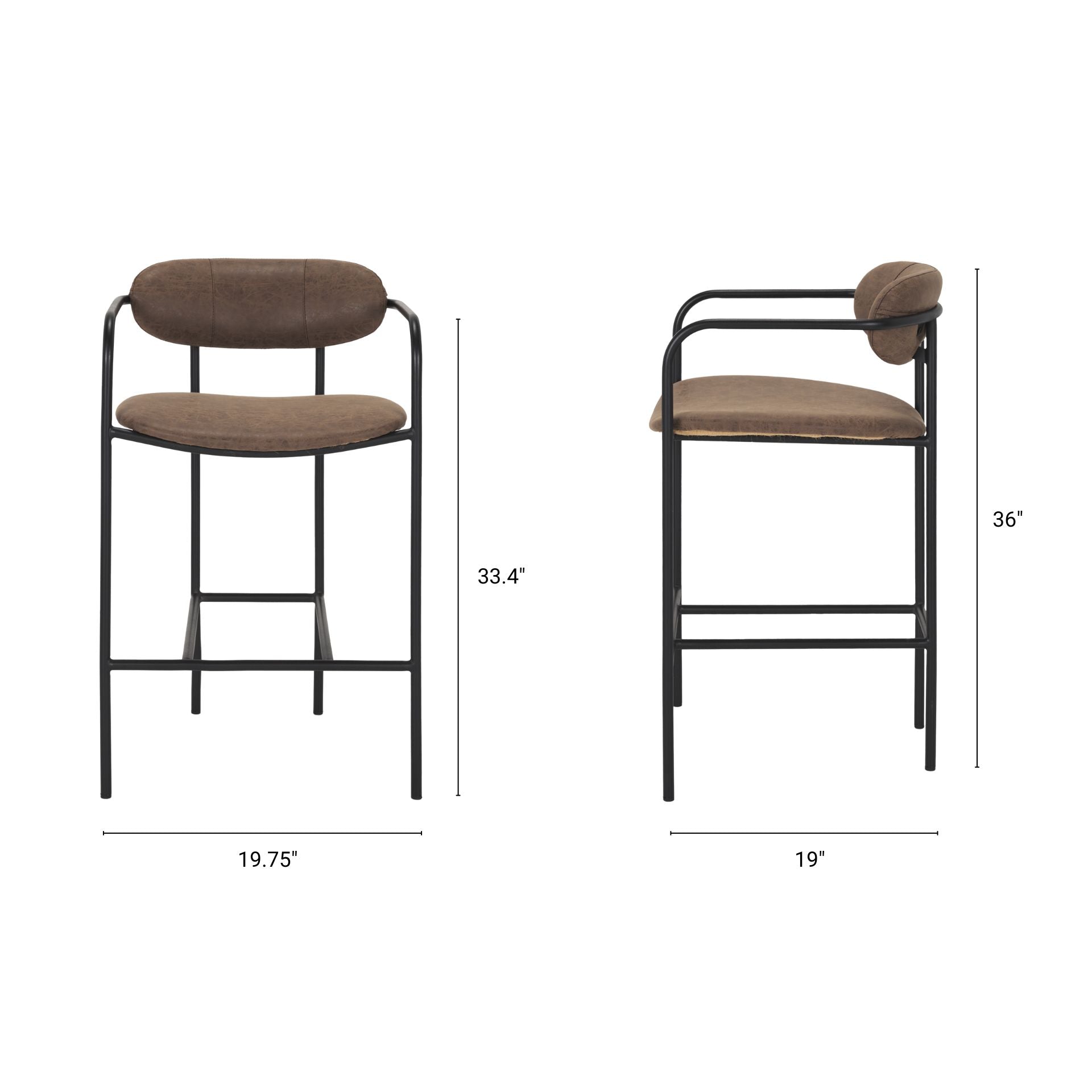 Parker Leather Seat Bar Counter Stool Black Metal | Brown Faux Leather - bar-stools
