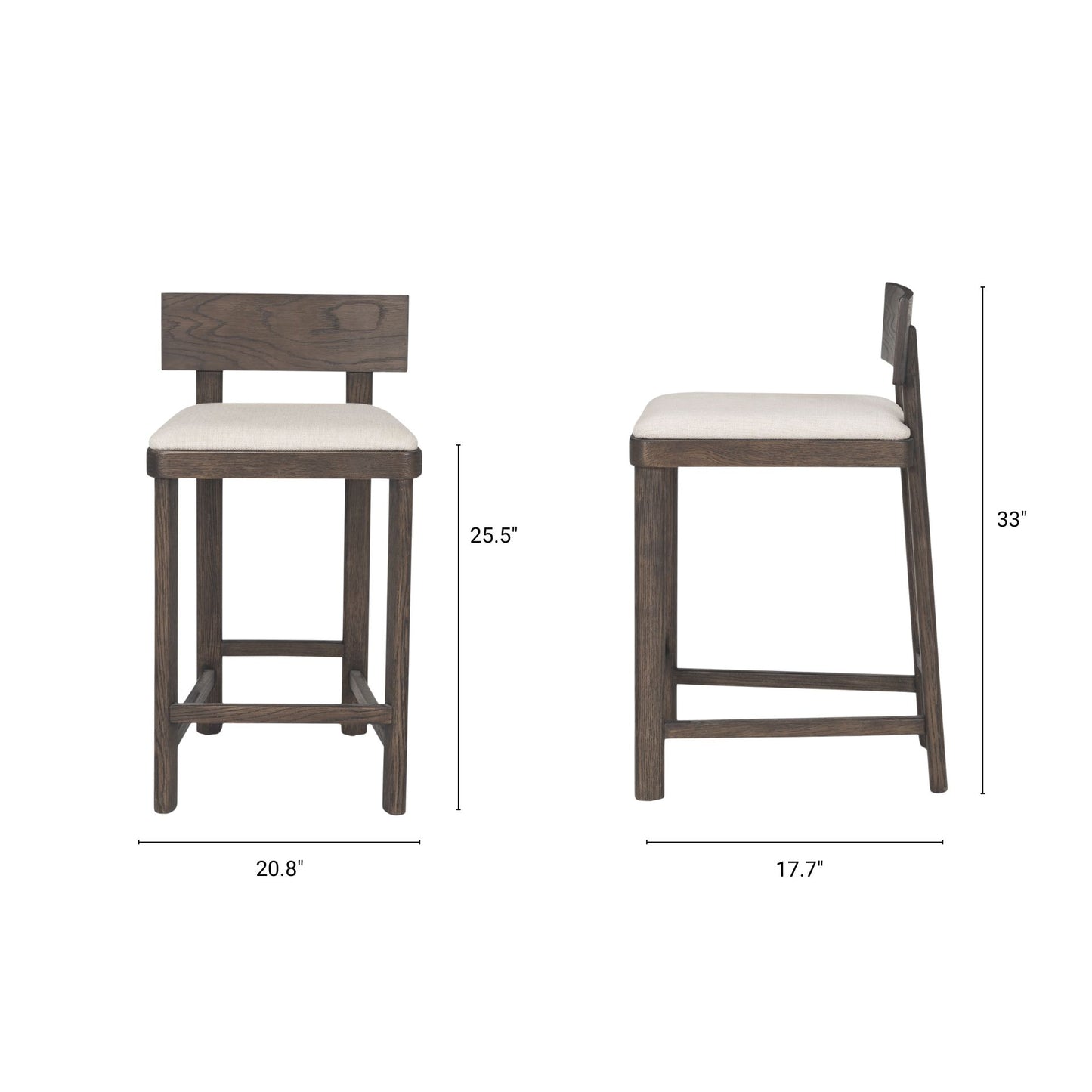 Soren Upholstered Seat Bar Counter Stool Dark Brown Wood | Oatmeal Fabric - bar-stools