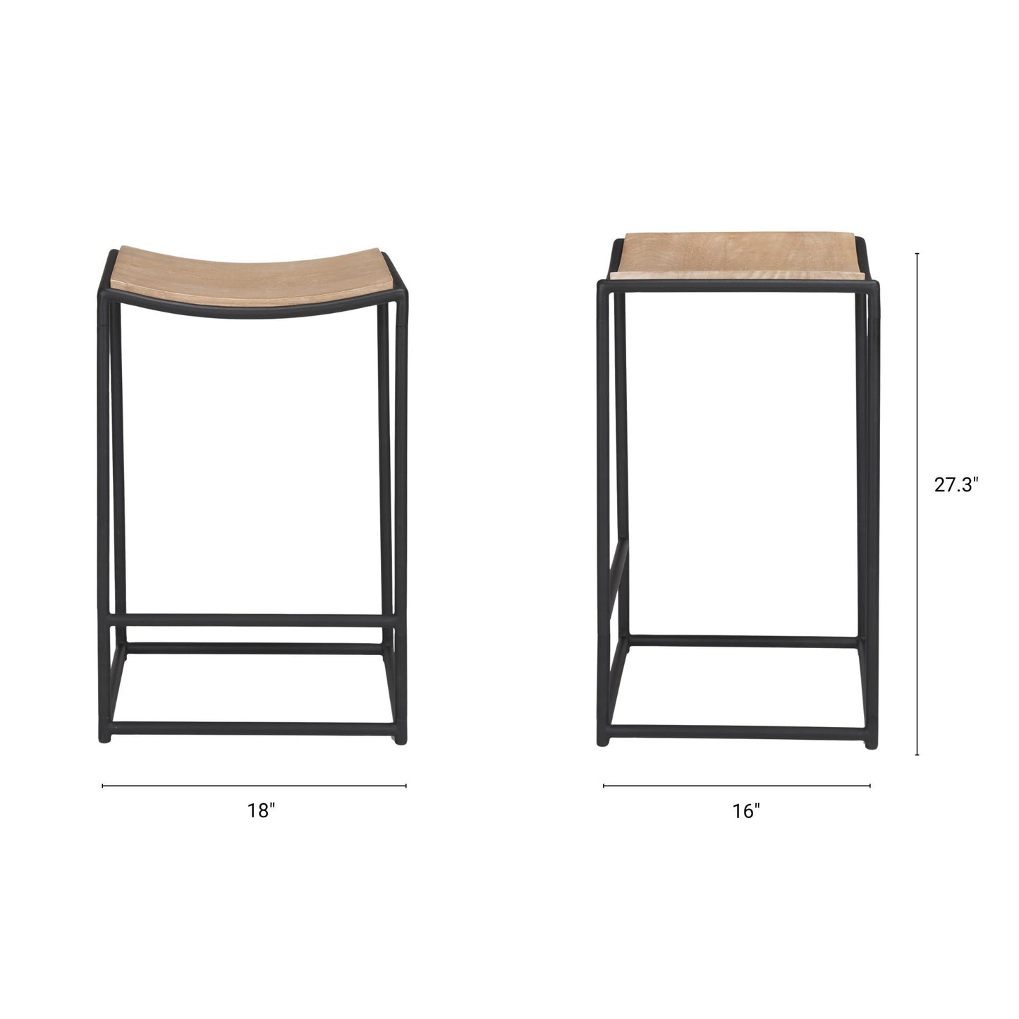 Taniel Wood Seat Bar Counter Stool Light Brown Metal | Black Metal - bar-stools