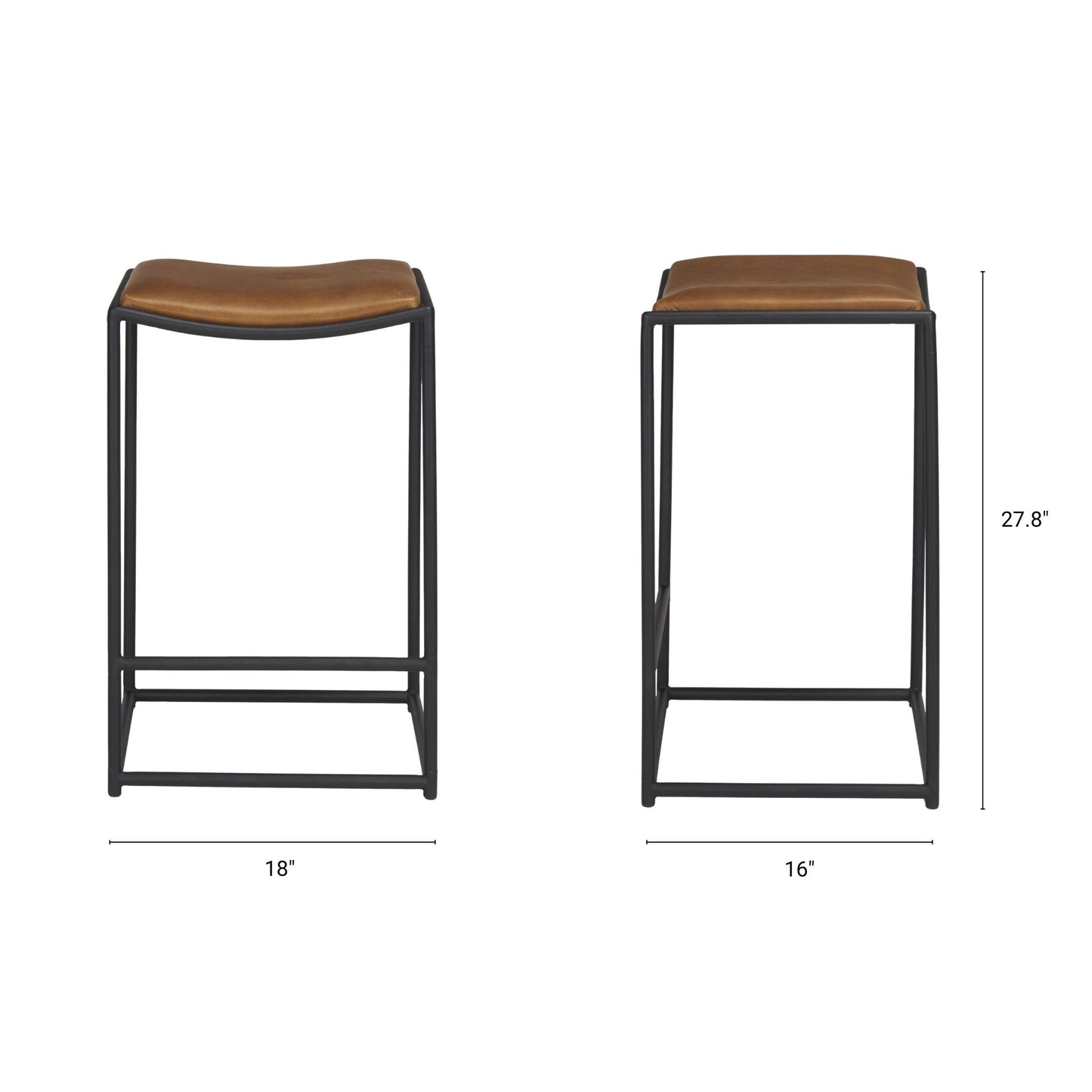 Taniel Leather Seat Bar Counter Stool Brown Leather | Black Metal - bar-stools