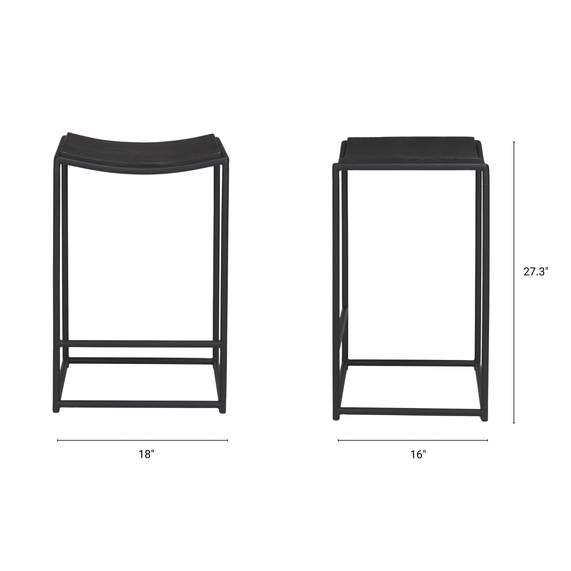Taniel Wood Seat Bar Counter Stool Black Wood | Black Metal - bar-stools