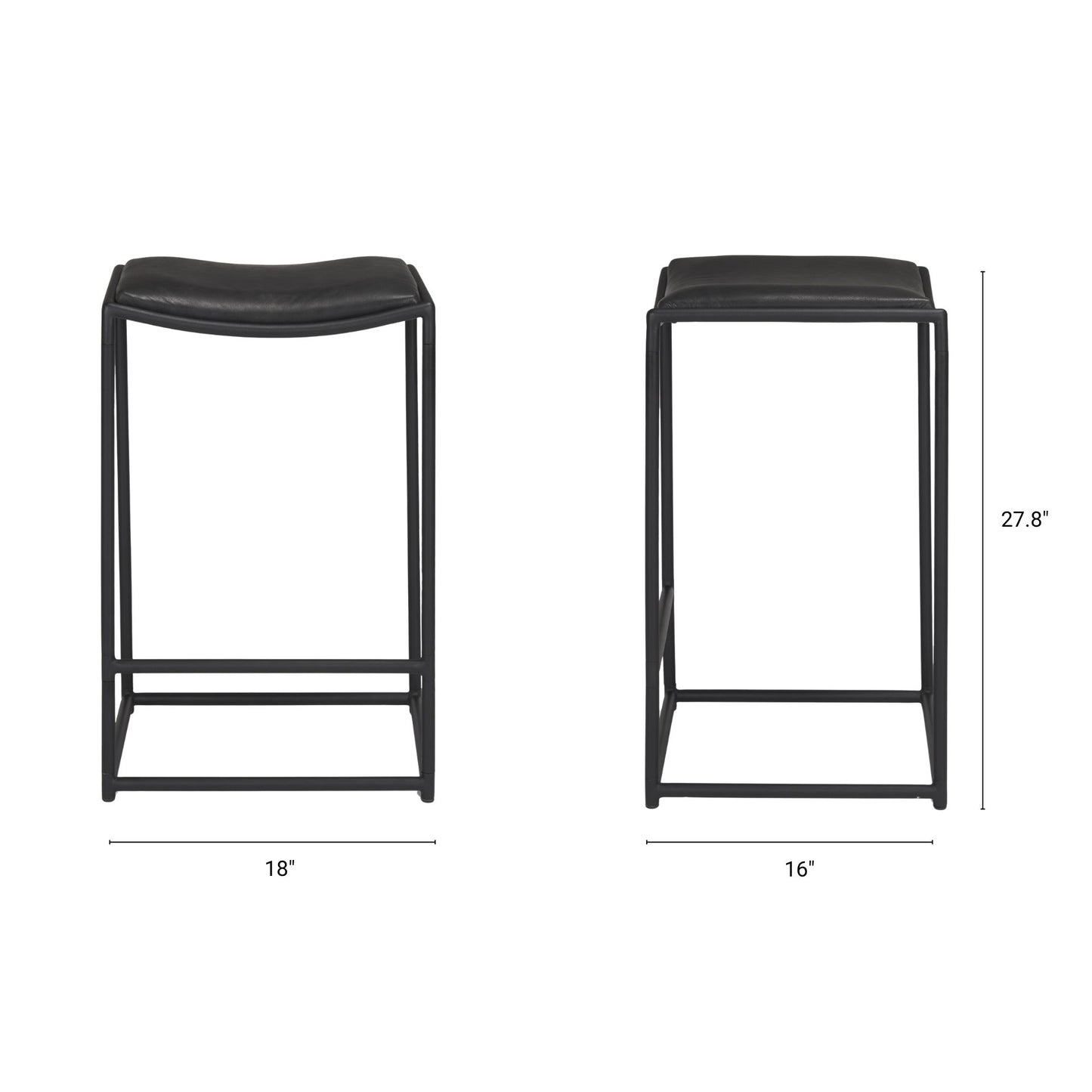 Taniel Leather Seat Bar Counter Stool Black Leather | Black Metal - bar-stools