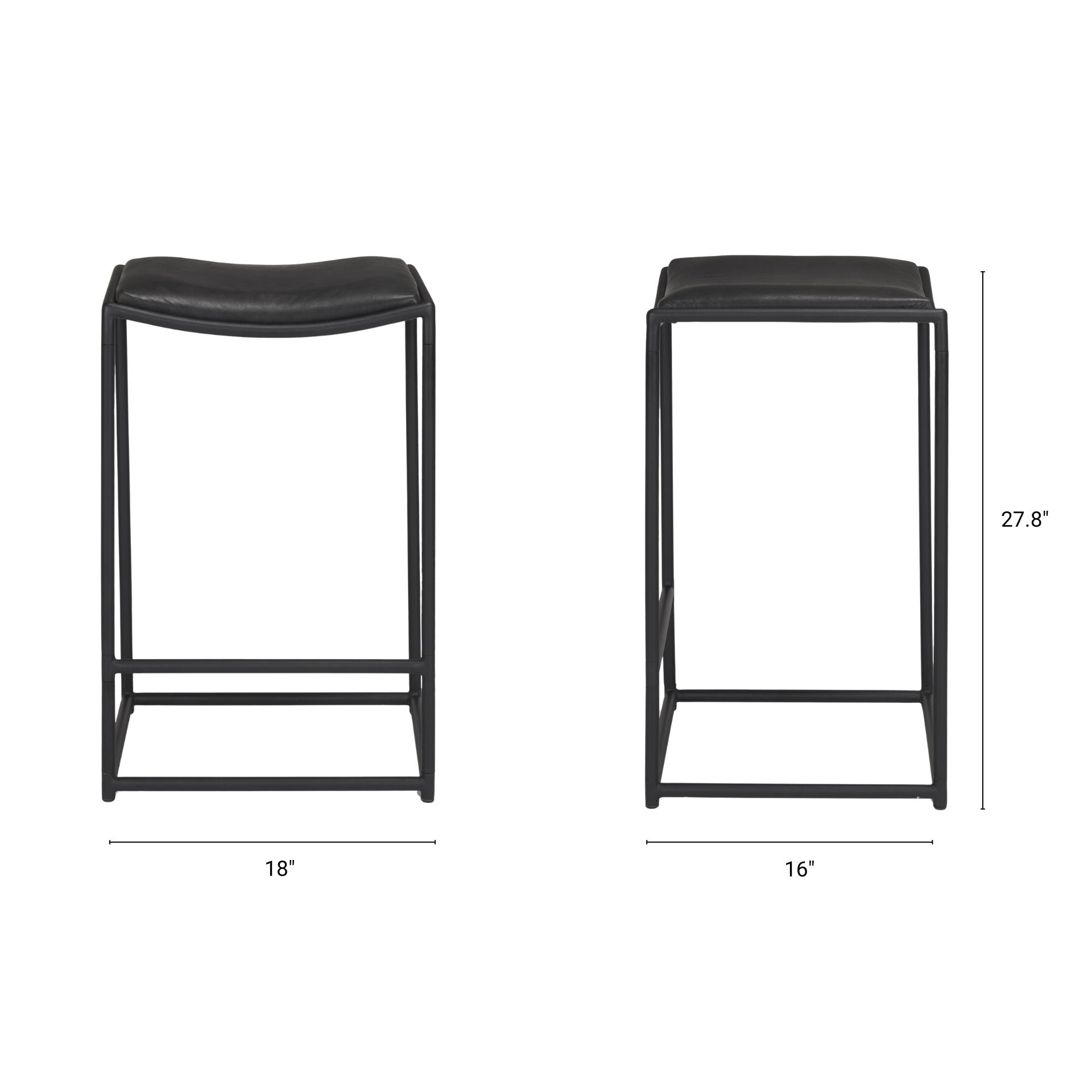 Taniel Leather Seat Bar Counter Stool Black Leather | Black Metal - bar-stools