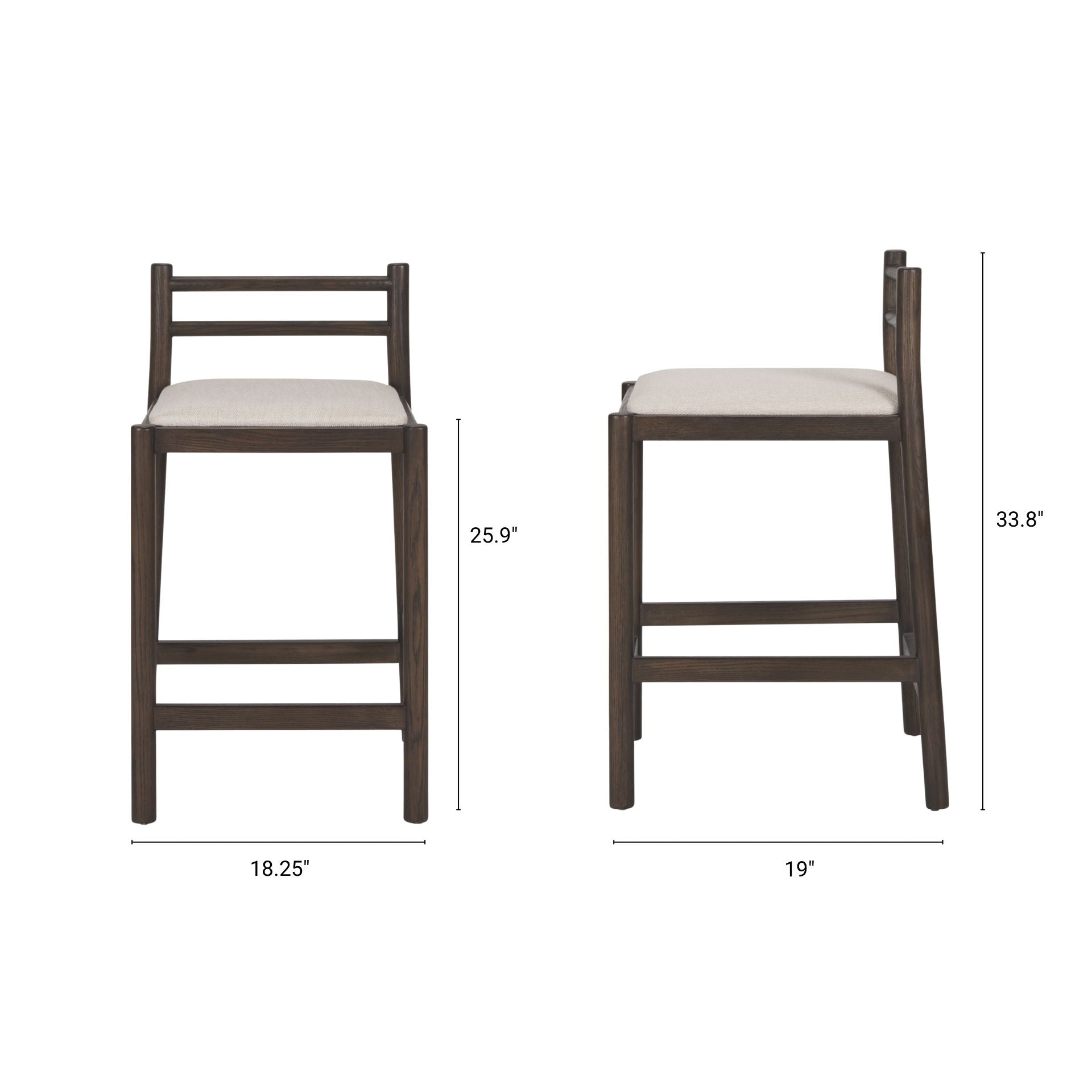 Sam Upholstered Seat Counter Stool Dark Brown Wood | Cream Fabric - bar-stools