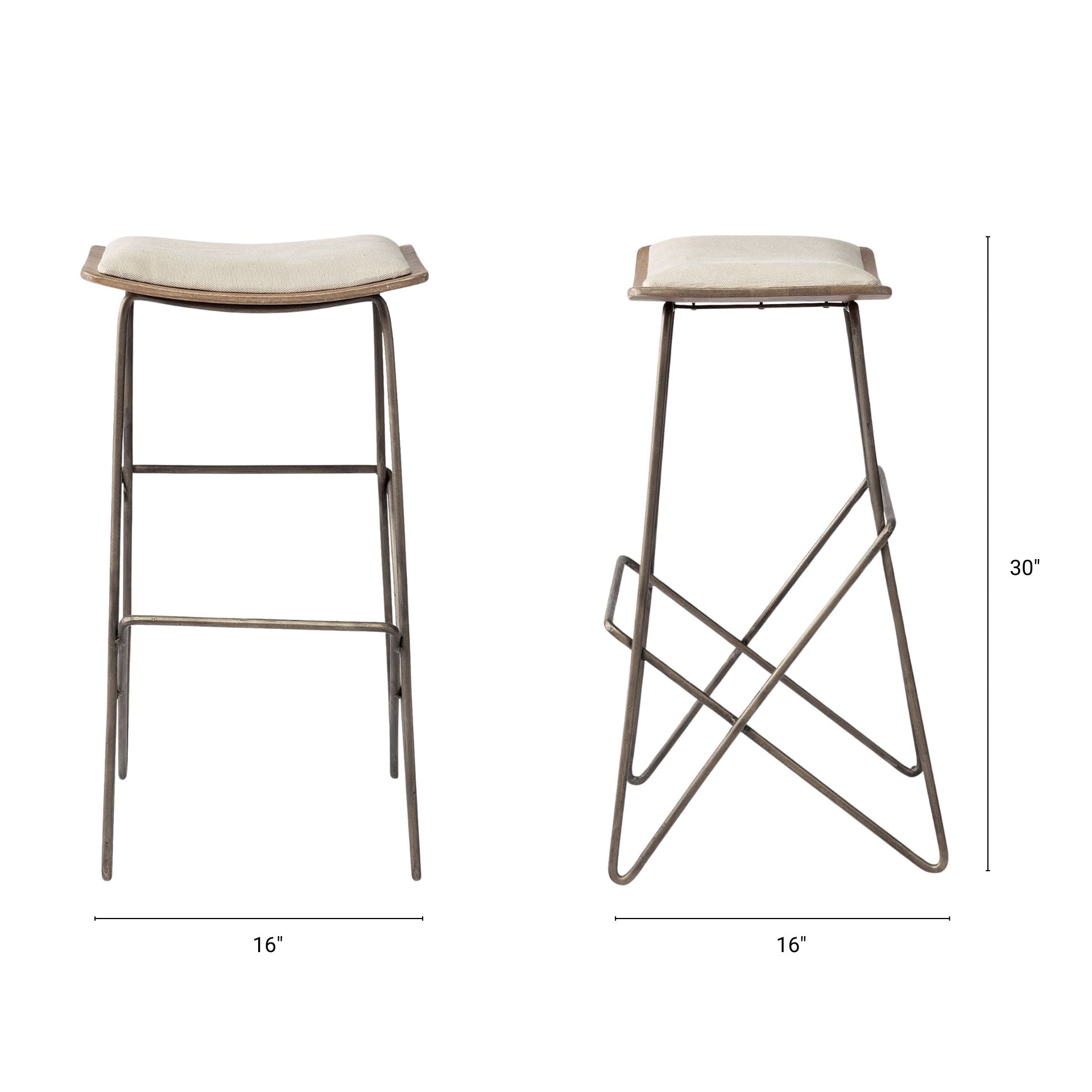 Katniss Upholstered Seat Bar Counter Stool Cream Fabric | Gold Metal | Bar - bar-stools
