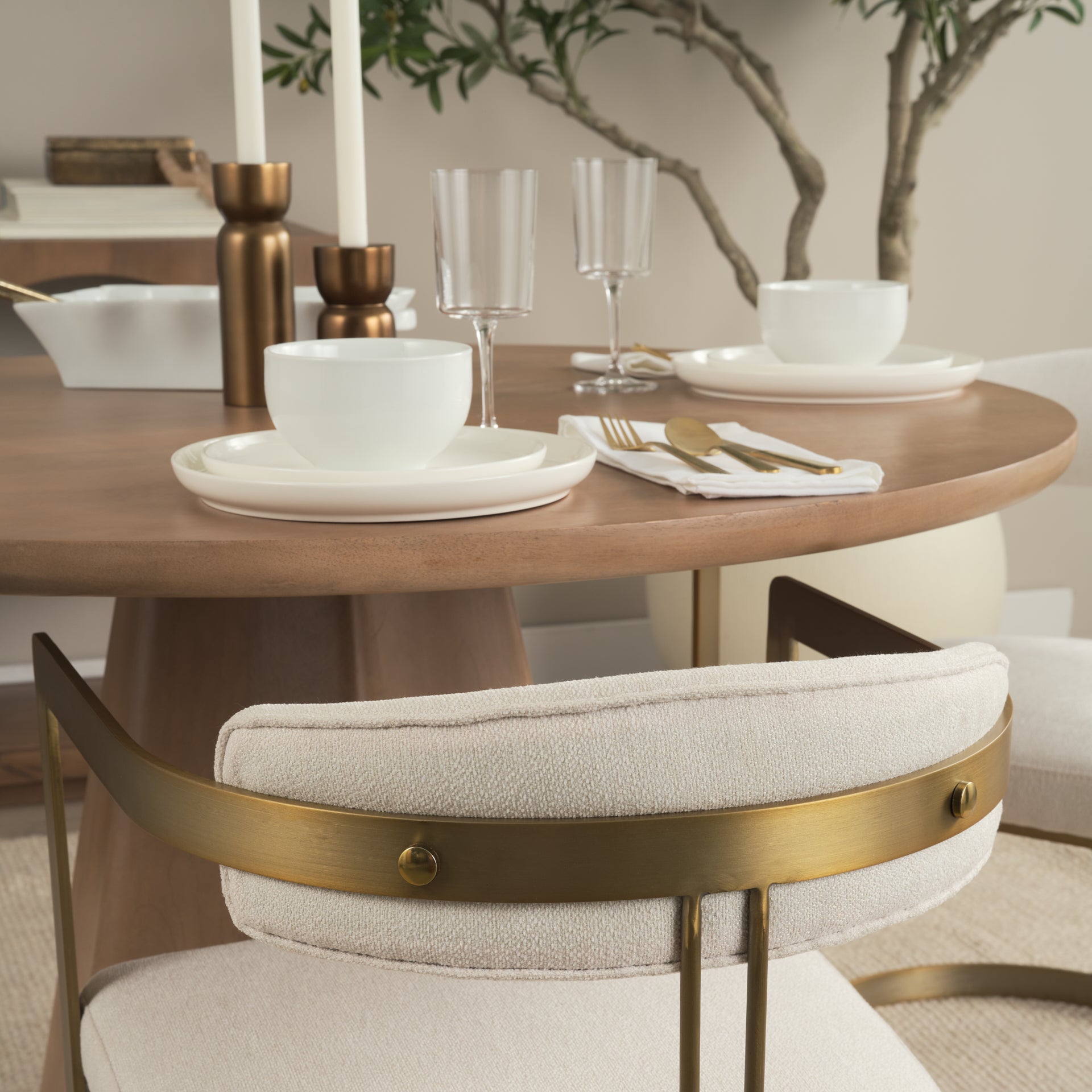 Hollyfield Upholstered Dining Chair Cream Fabric | Gold Metal - dining-chairs