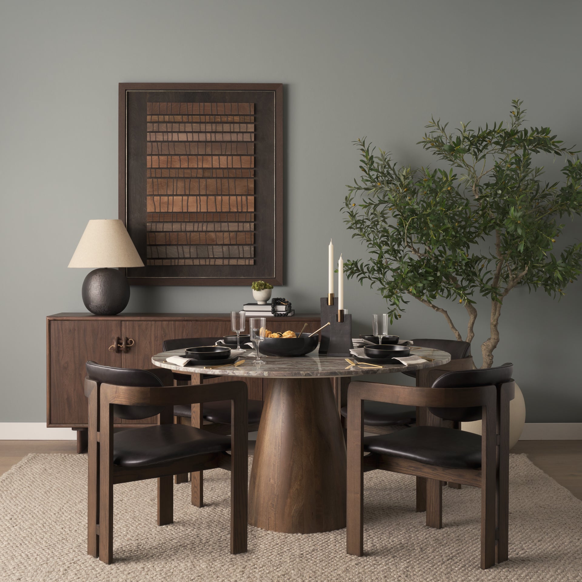 Allyson Dining Table Pink Marble | Brown Wood | 54’’ - dining-table