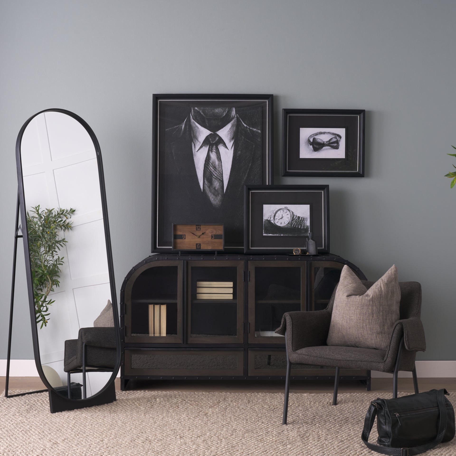 Harvey 13.0L x 4.5W x 8.1H Black Metal and Wood Rectangular Table Clock
