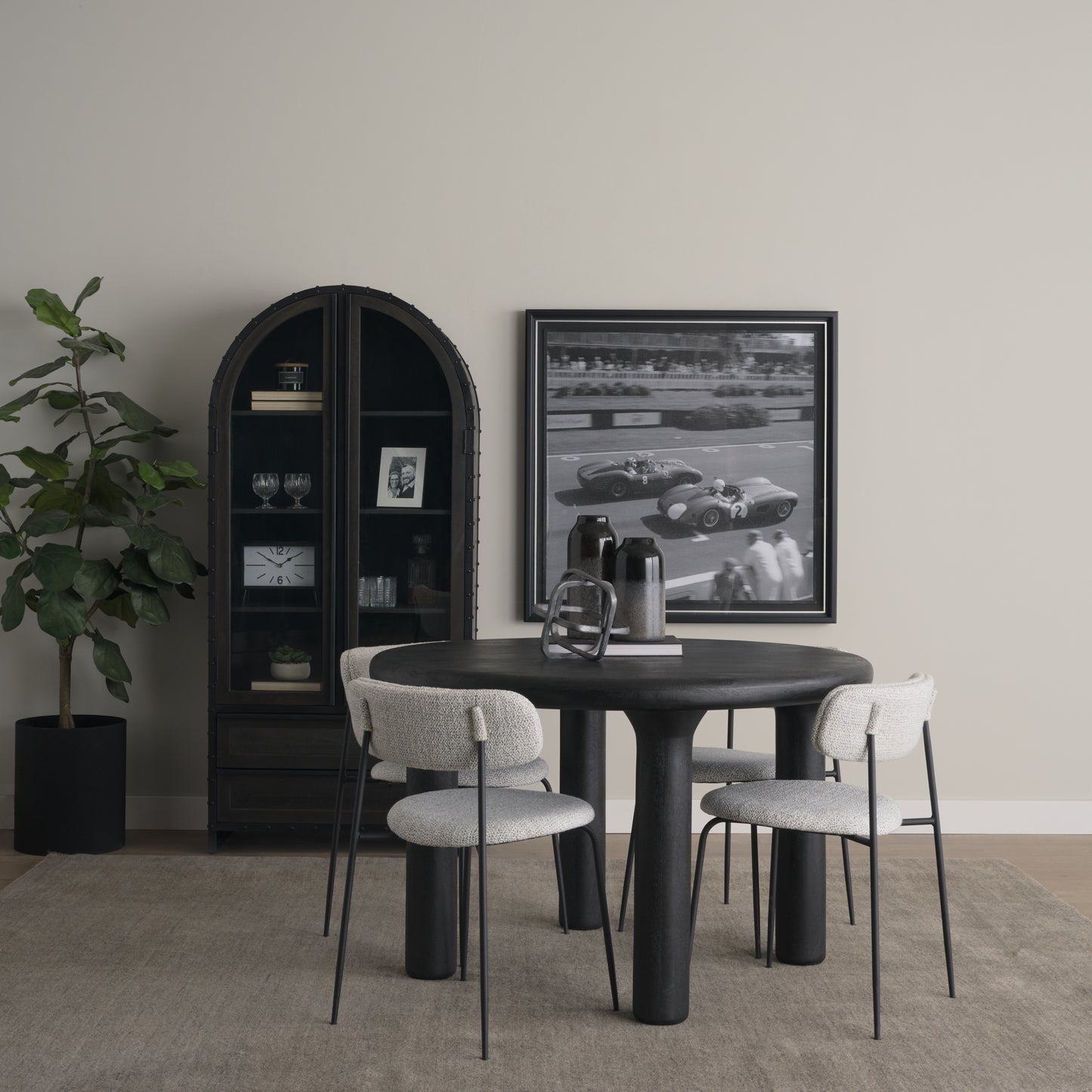 Casey Matte Black Metal w/ Gray Fabric Dining Chair